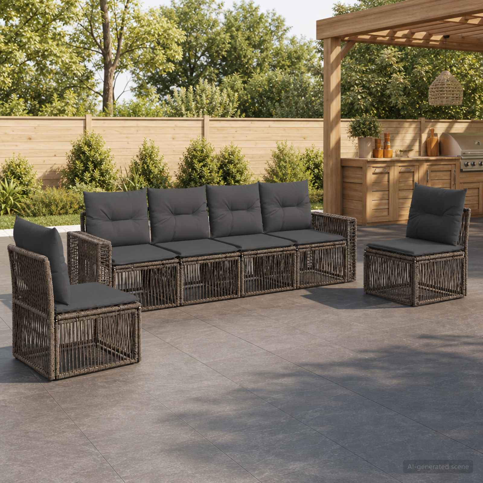 Tuinbankenset 6 pcs Grijs en Donkergrijs poly rattan – afbeelding 1