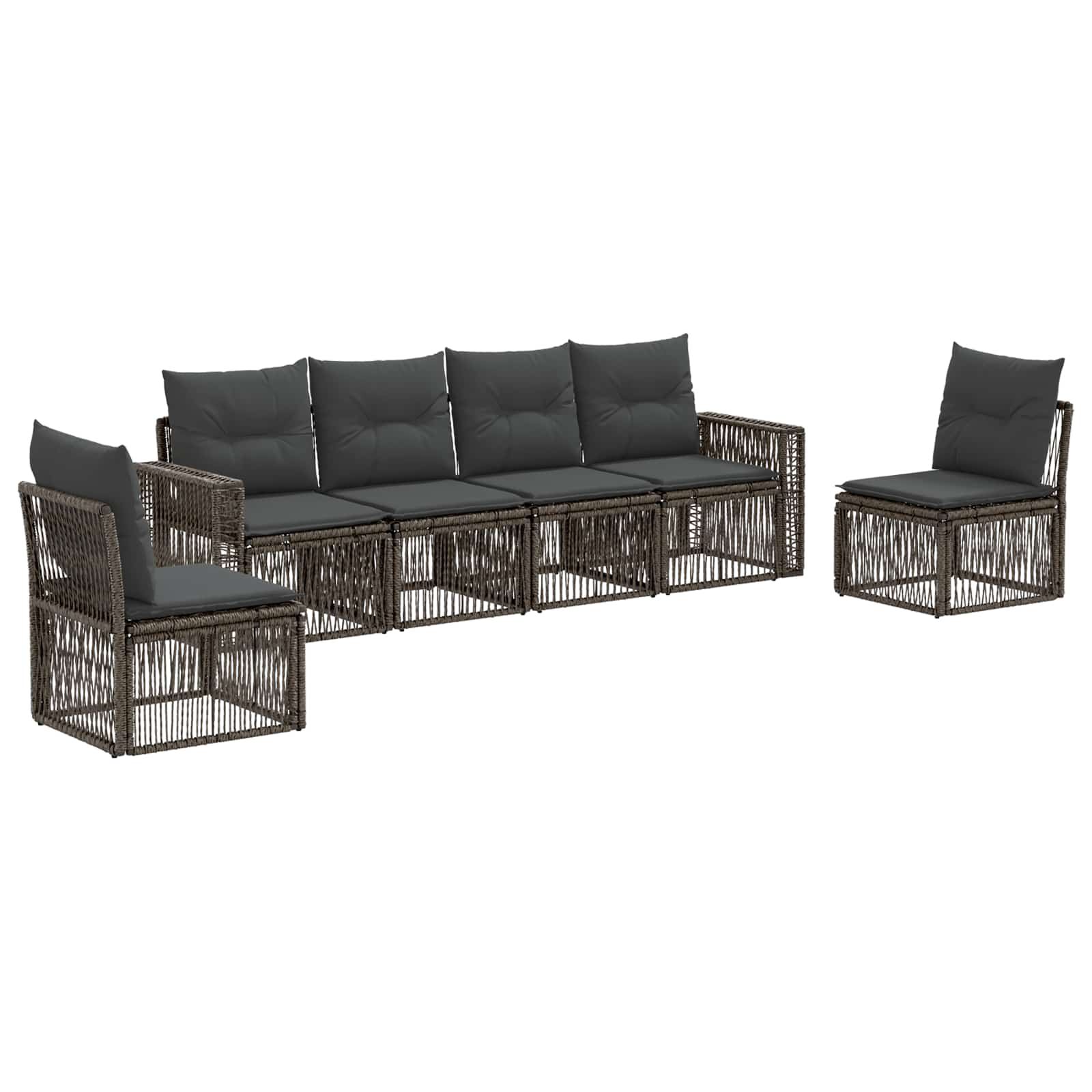 Tuinbankenset 6 pcs Grijs en Donkergrijs poly rattan – afbeelding 2