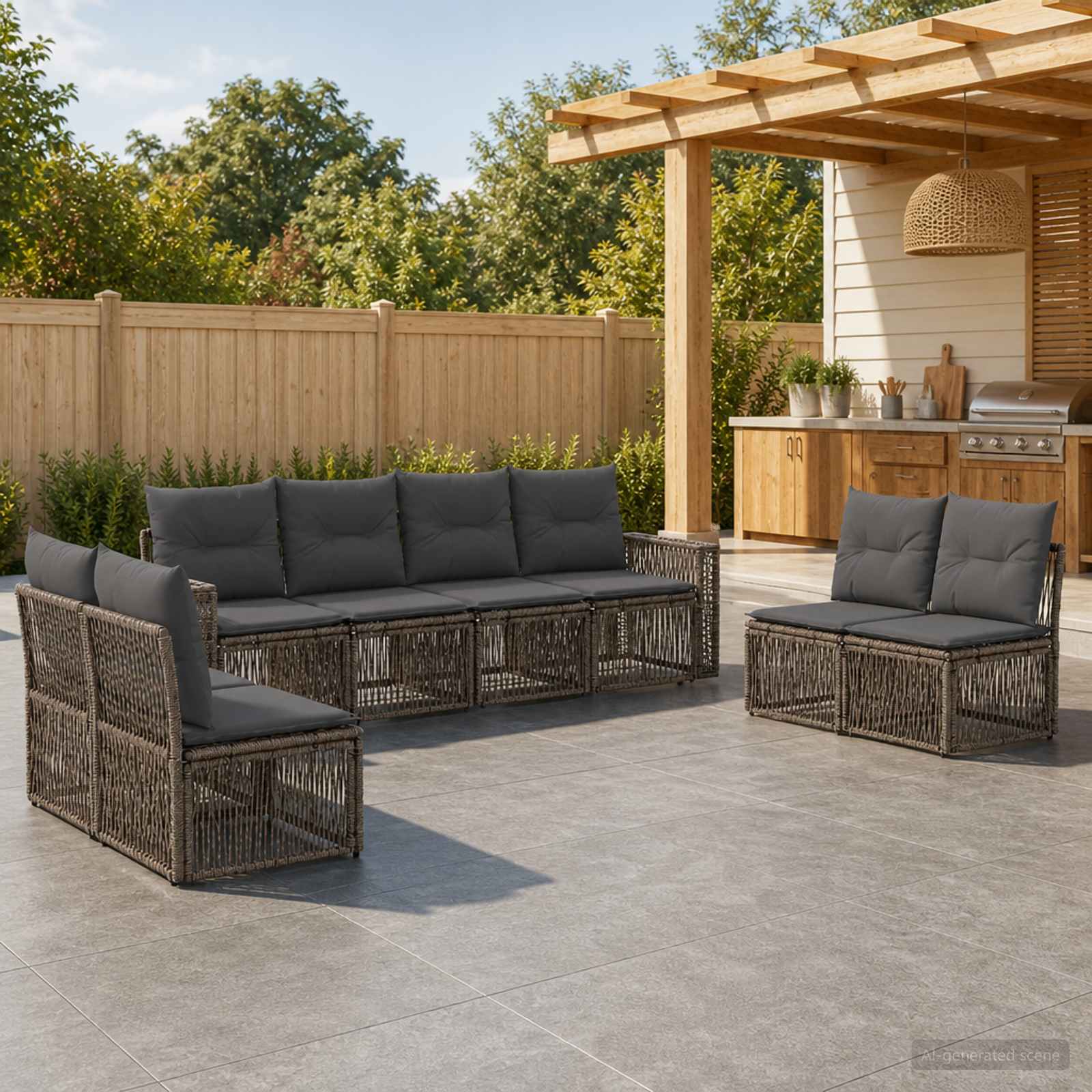 Tuinbankenset 8 pcs Grijs en Donkergrijs poly rattan – afbeelding 1
