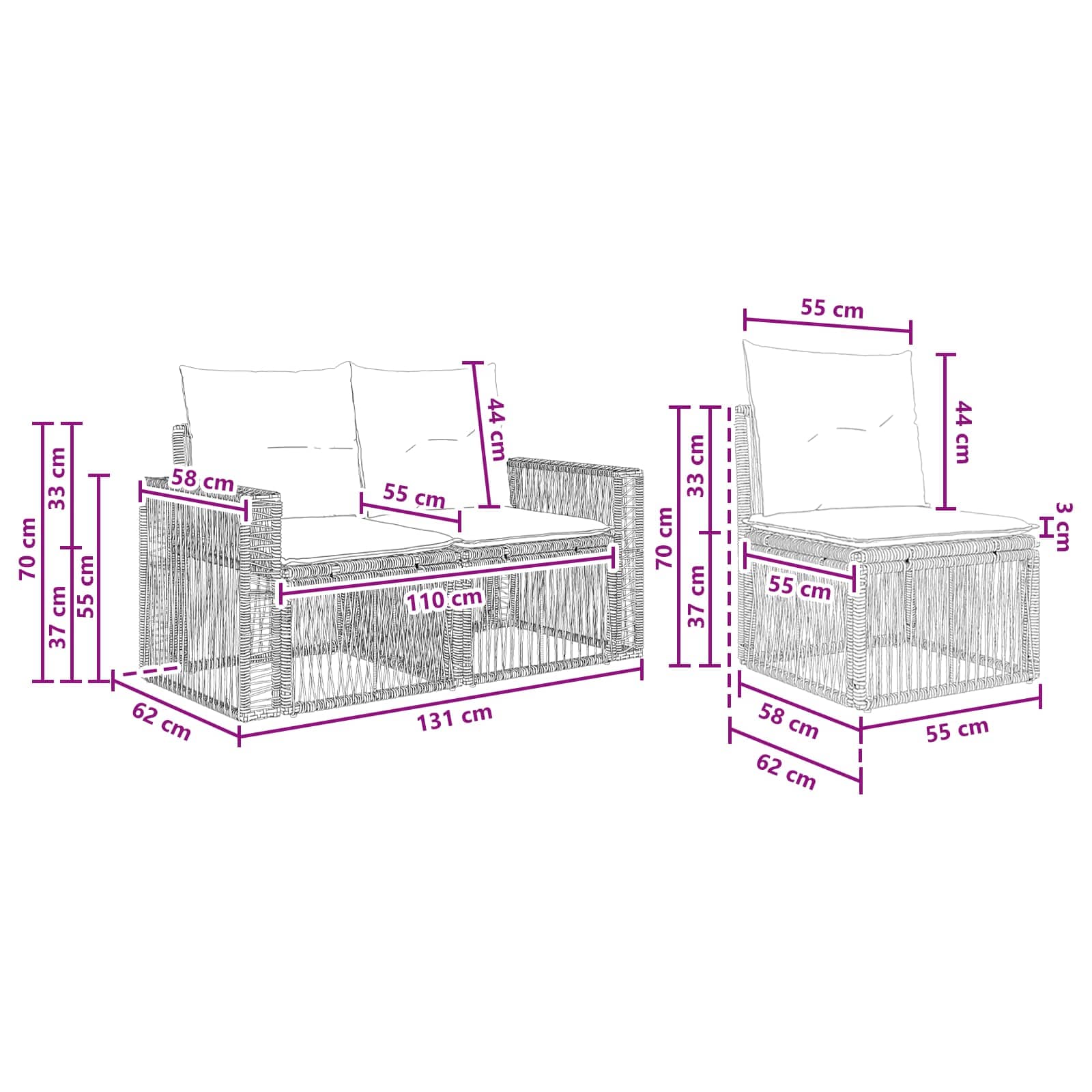Tuinbankenset 8 pcs Grijs en Donkergrijs poly rattan – afbeelding 8