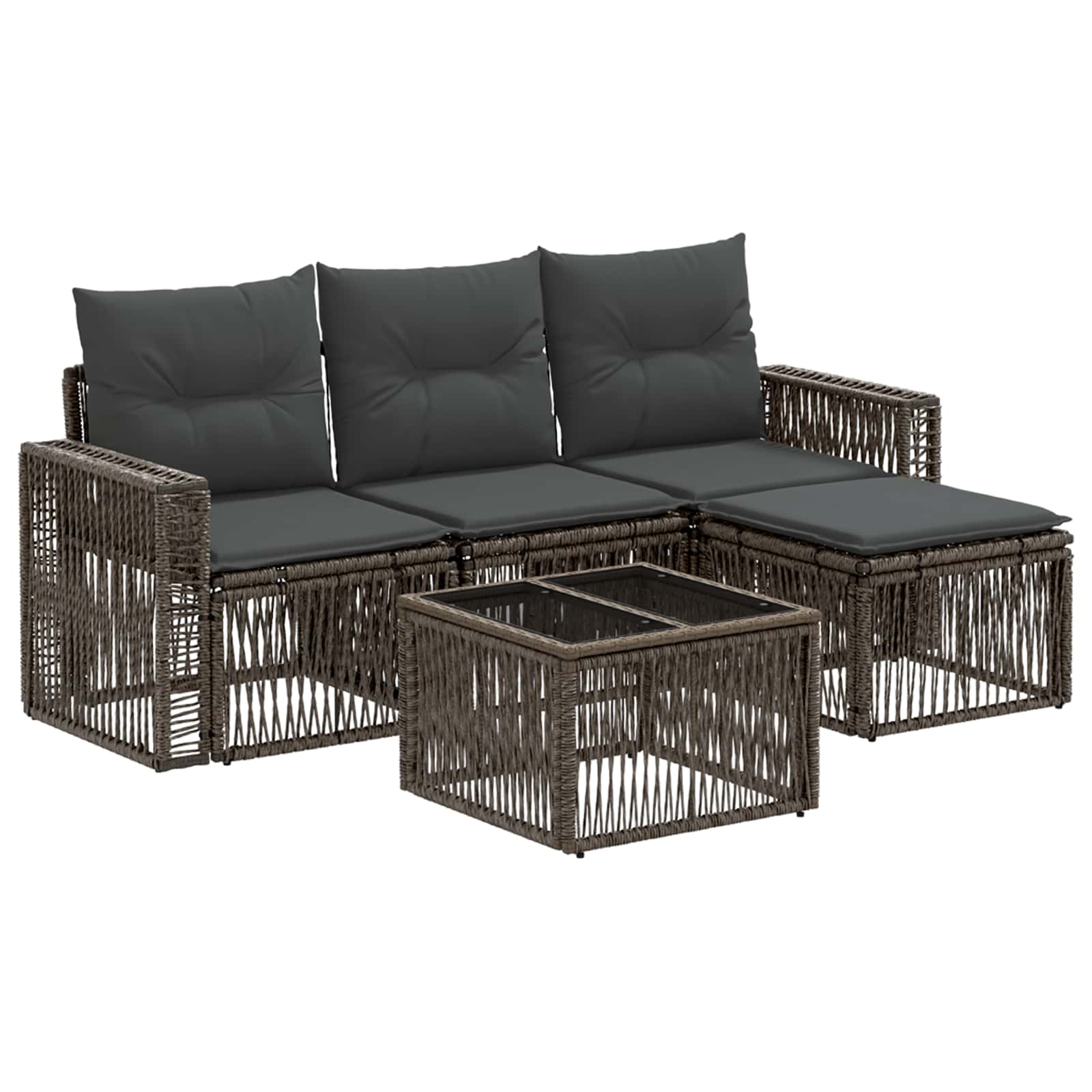 Tuinbankenset 5 pcs Grijs en Donkergrijs poly rattan – afbeelding 2
