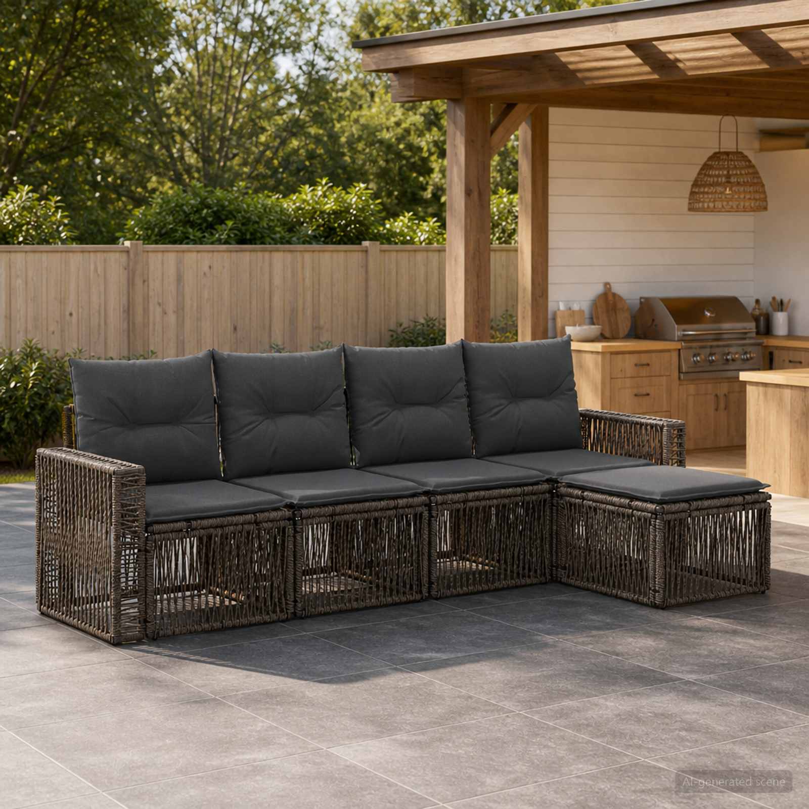 Tuinbankenset 5 pcs Grijs en Donkergrijs poly rattan – afbeelding 1