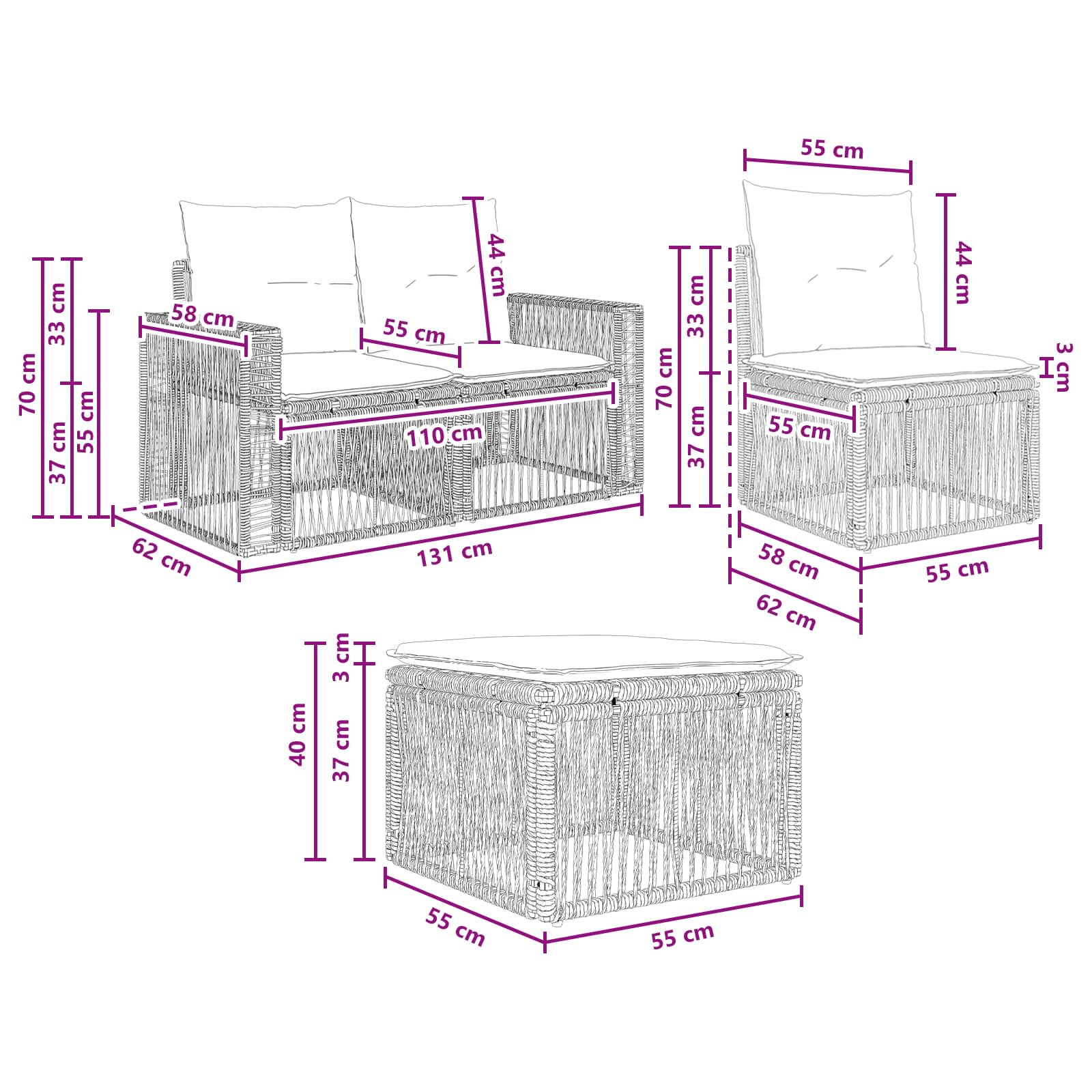 Tuinbankenset 5 pcs Grijs en Donkergrijs poly rattan – afbeelding 8