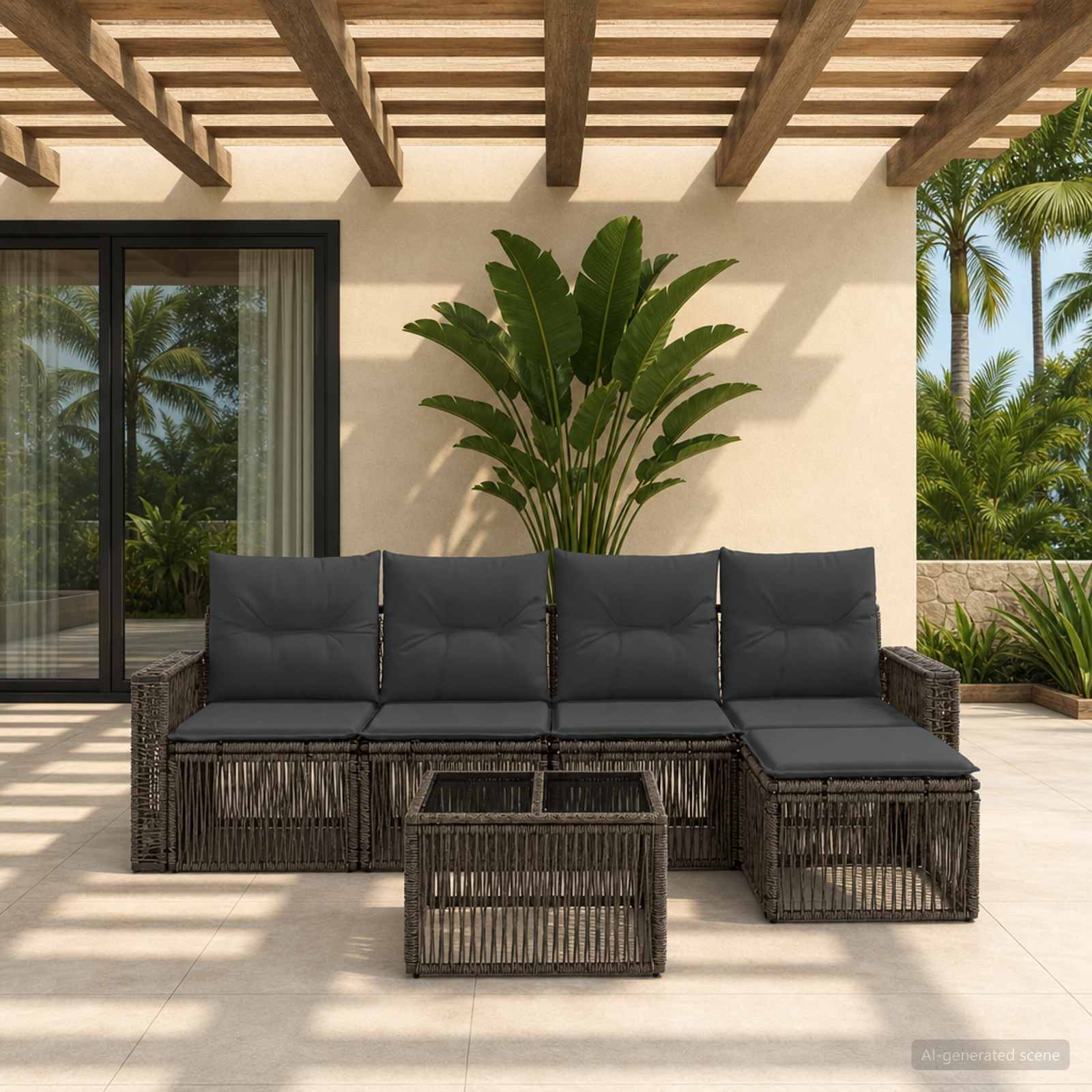 Tuinbankenset 6 pcs Grijs en Donkergrijs poly rattan – afbeelding 1