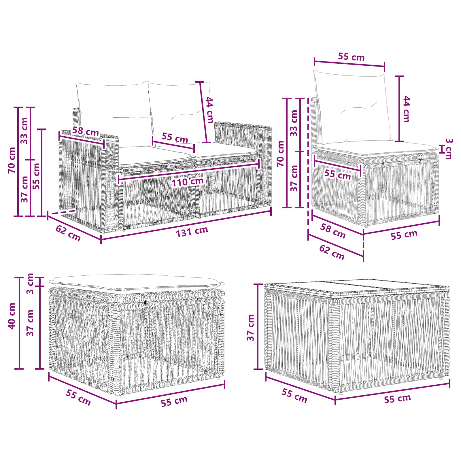 Tuinbankenset 6 pcs Grijs en Donkergrijs poly rattan – afbeelding 10