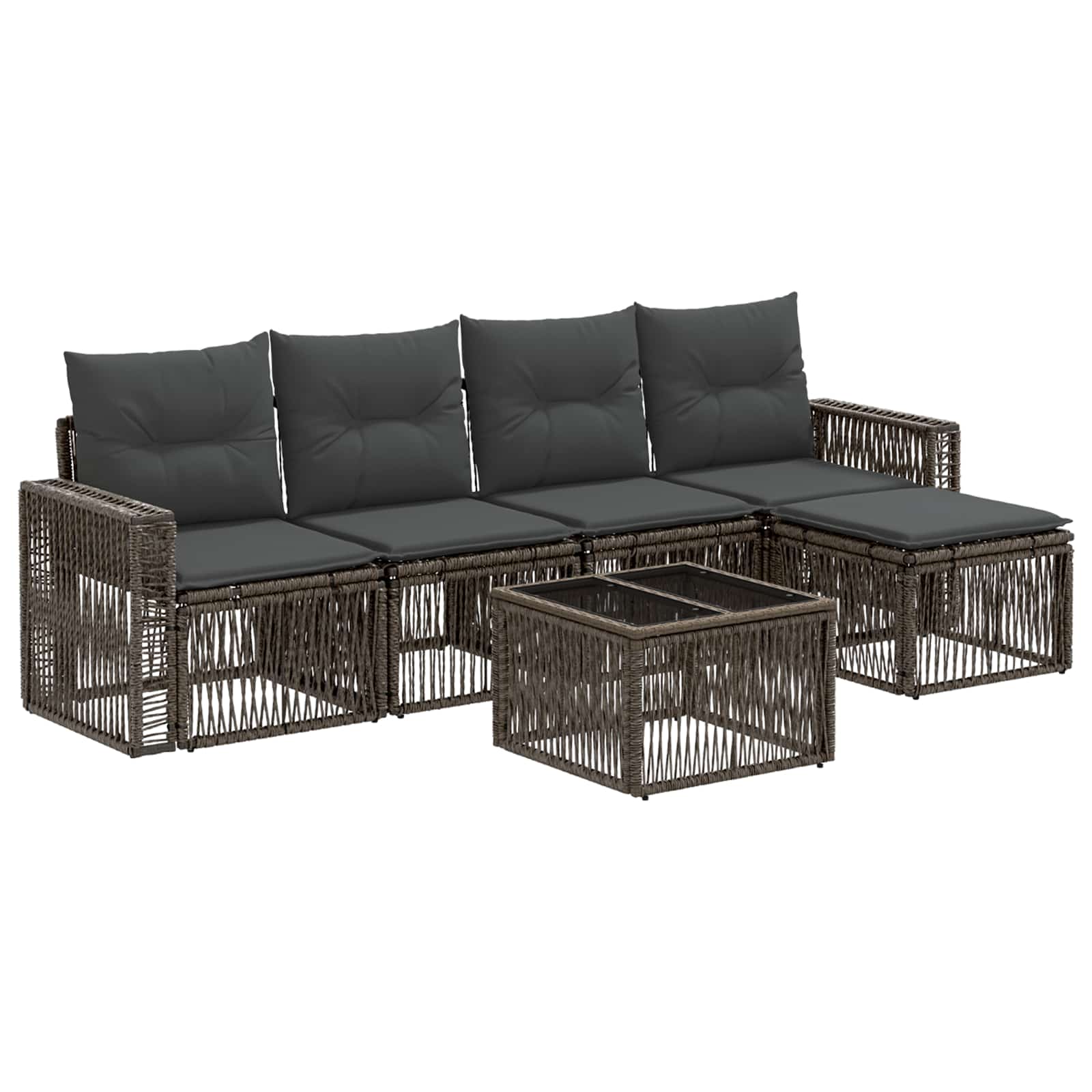 Tuinbankenset 6 pcs Grijs en Donkergrijs poly rattan – afbeelding 2