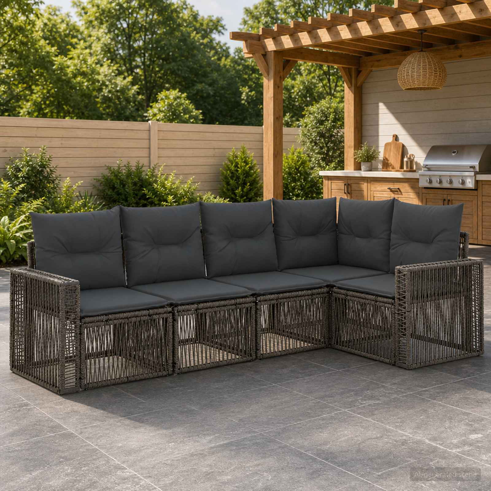Tuinbankenset 5 pcs Grijs en Donkergrijs poly rattan – afbeelding 3