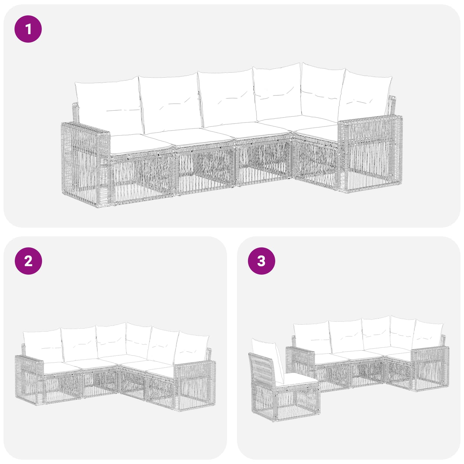 Tuinbankenset 5 pcs Grijs en Donkergrijs poly rattan – afbeelding 8