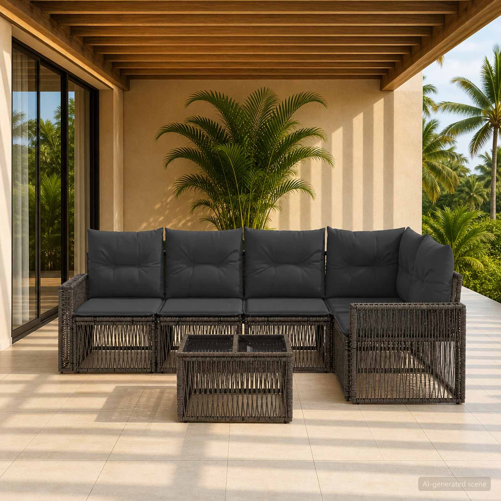 Tuinbankenset 6 pcs Grijs en Donkergrijs poly rattan – afbeelding 1