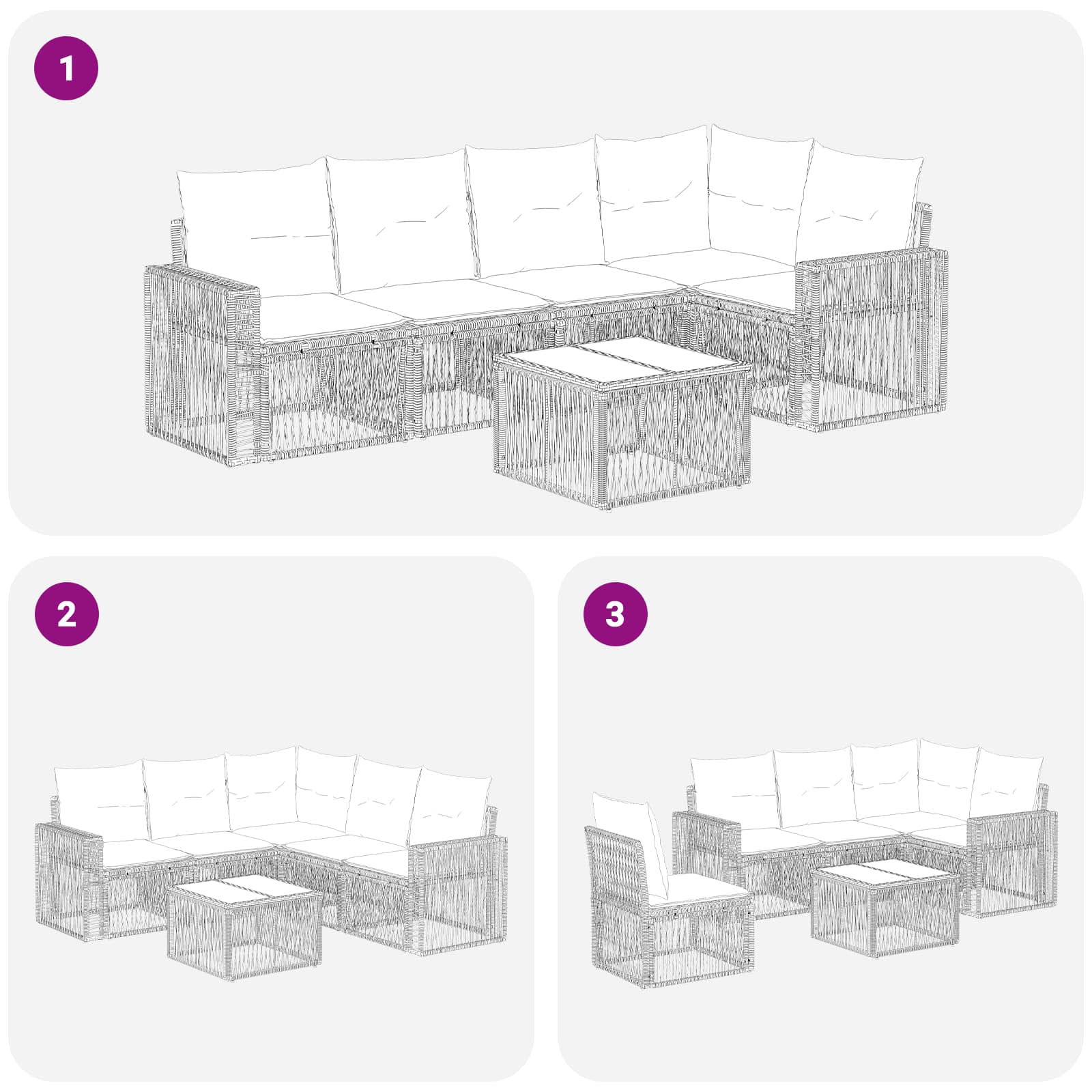 Tuinbankenset 6 pcs Grijs en Donkergrijs poly rattan – afbeelding 9