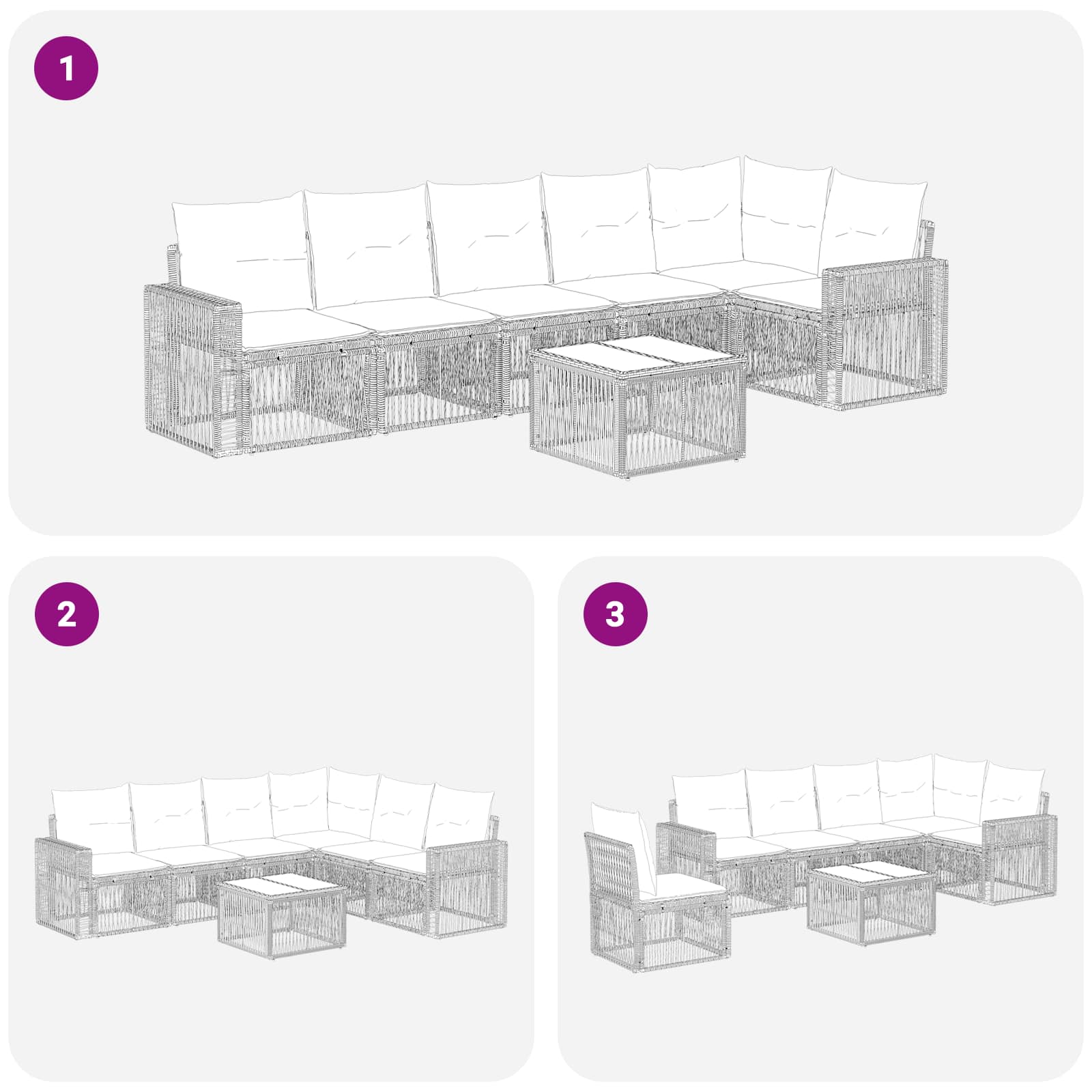 Tuinbankenset 7 pcs Grijs en Donkergrijs poly rattan – afbeelding 8