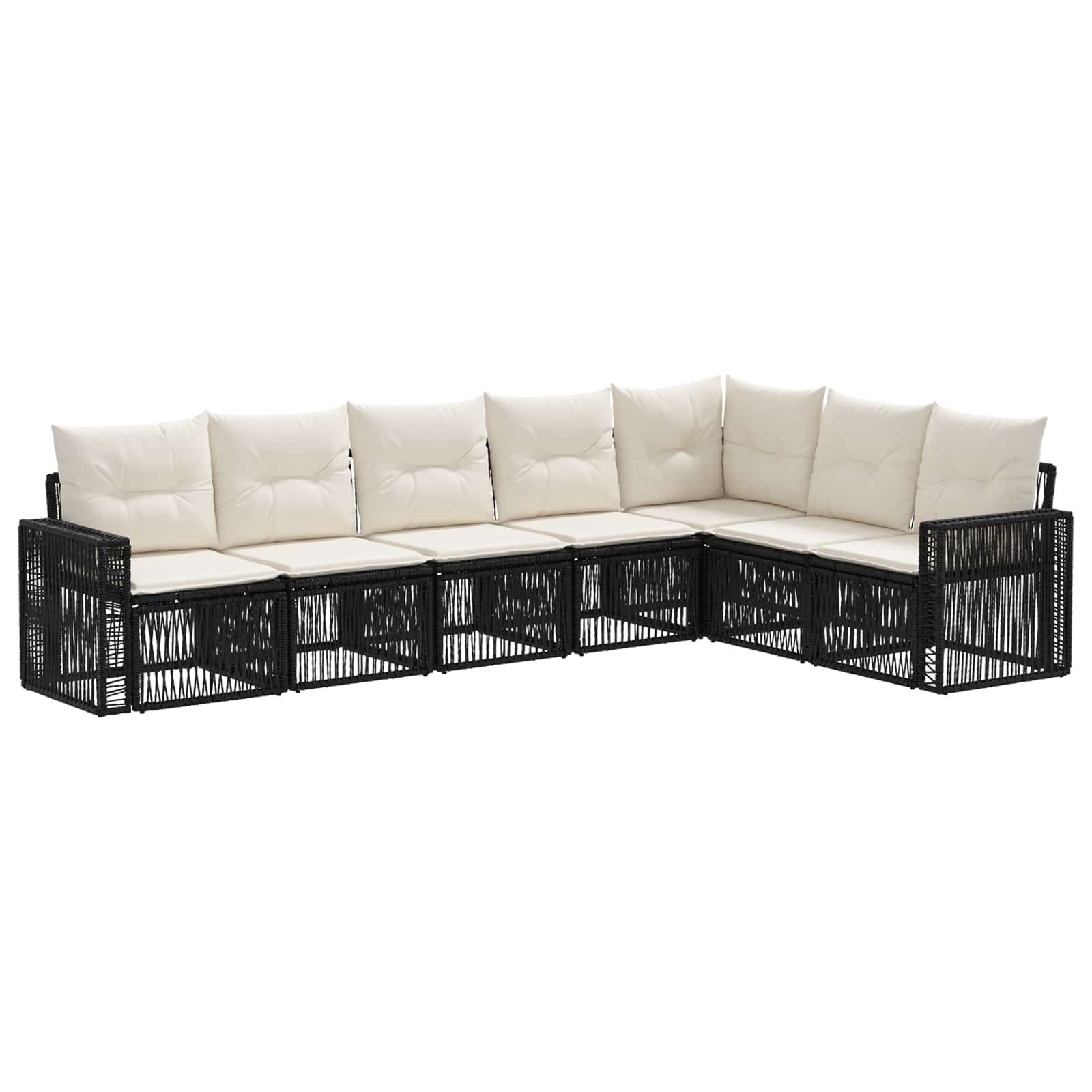 Tuinbankenset 7 pcs Zwart en Cream Wit poly rattan – afbeelding 2