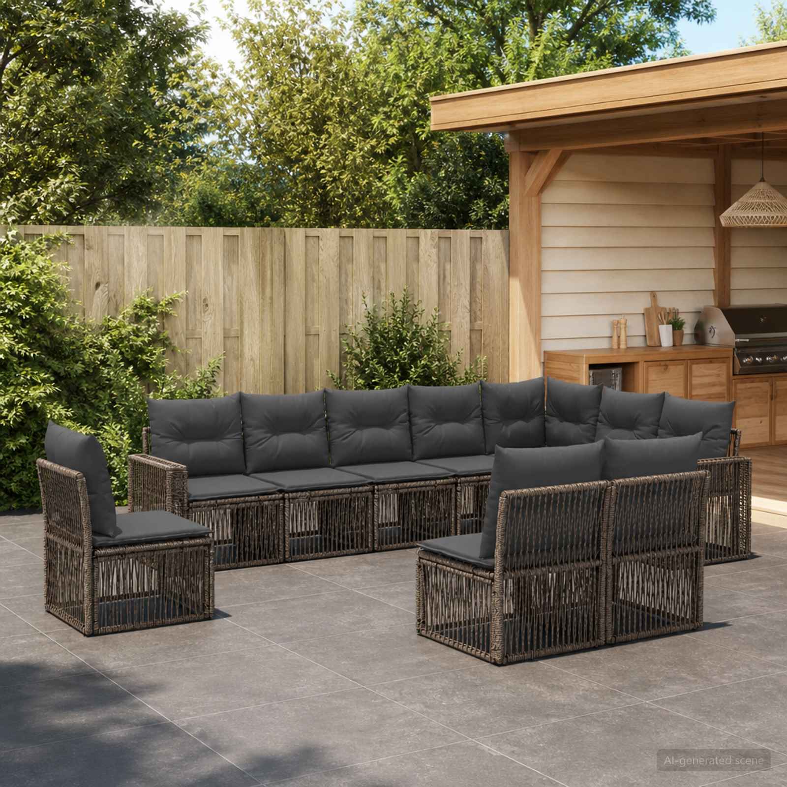Tuinbankenset 10 pcs Grijs en Donkergrijs poly rattan – afbeelding 1
