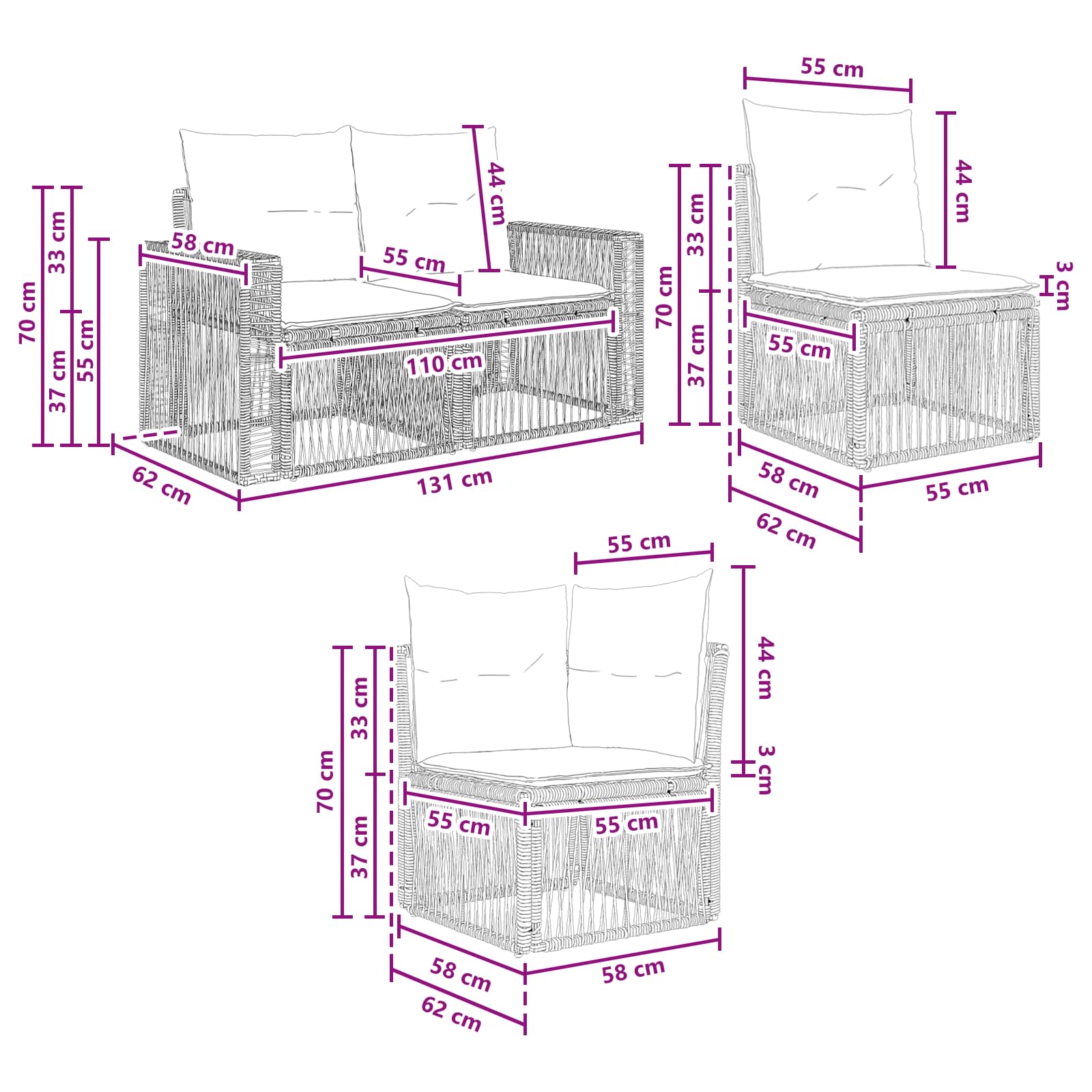 Tuinbankenset 10 pcs Grijs en Donkergrijs poly rattan – afbeelding 8