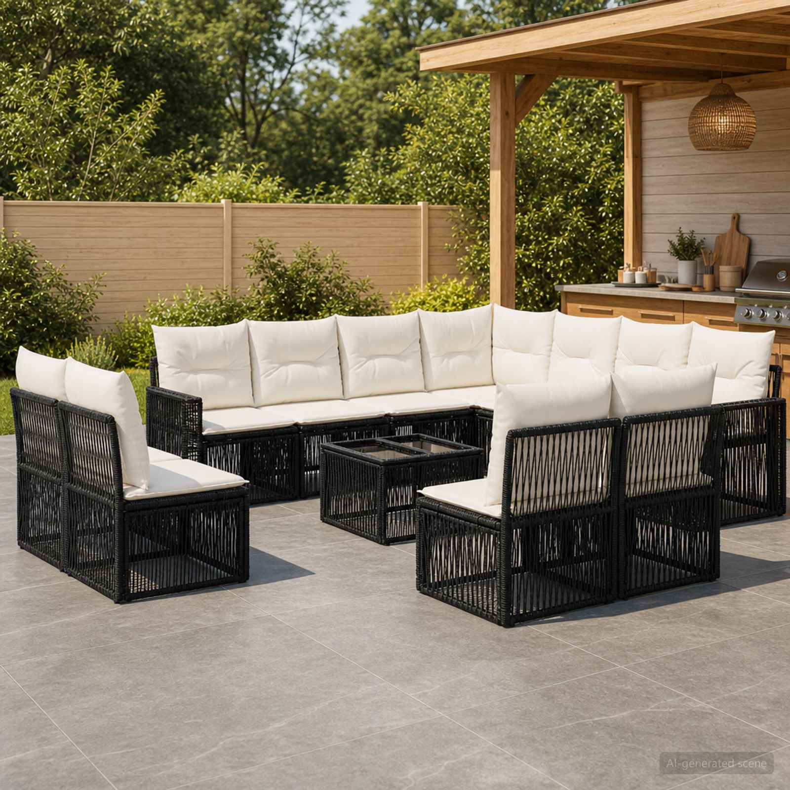 Tuinbankenset 12 pcs Zwart en Cream Wit poly rattan – afbeelding 1