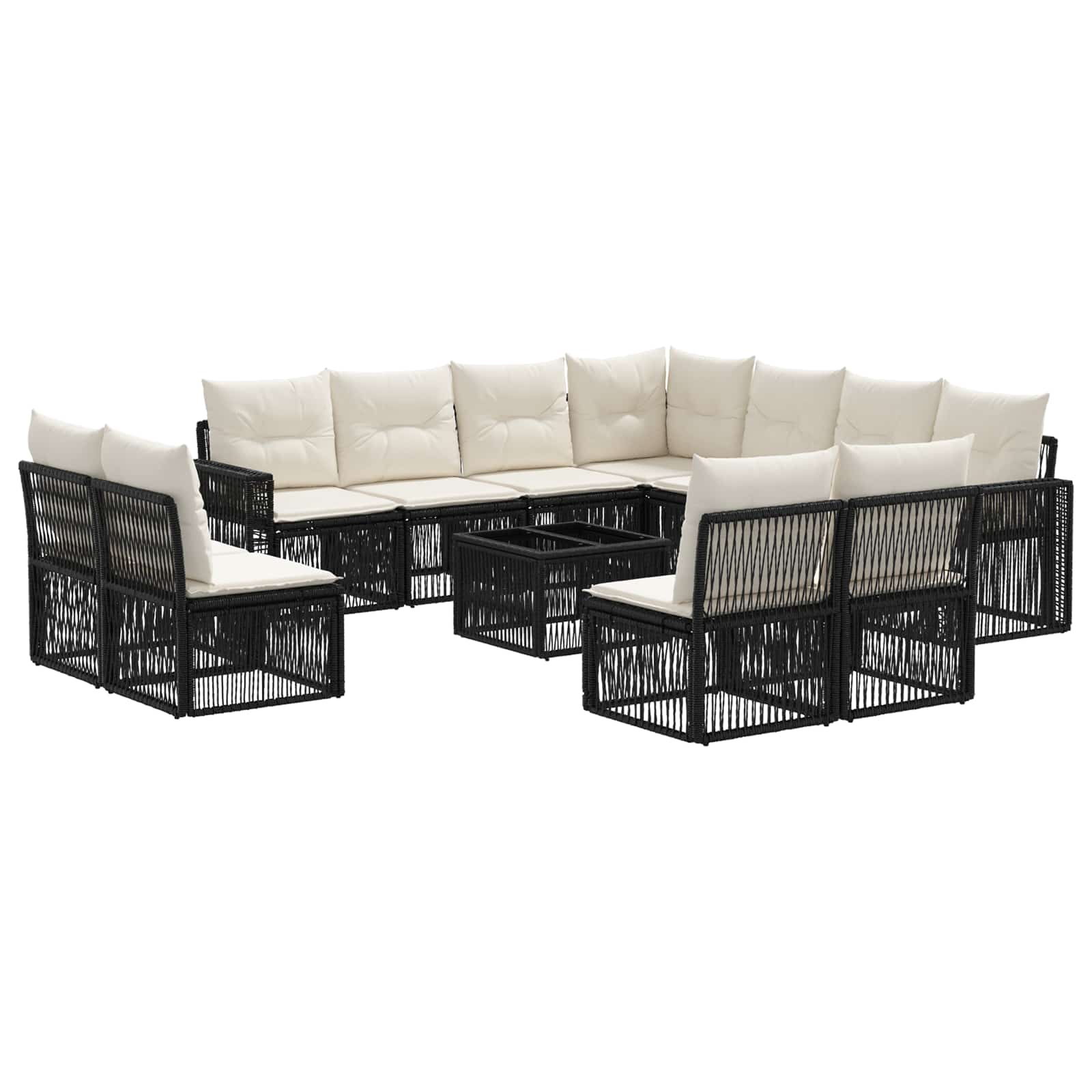 Tuinbankenset 12 pcs Zwart en Cream Wit poly rattan – afbeelding 2