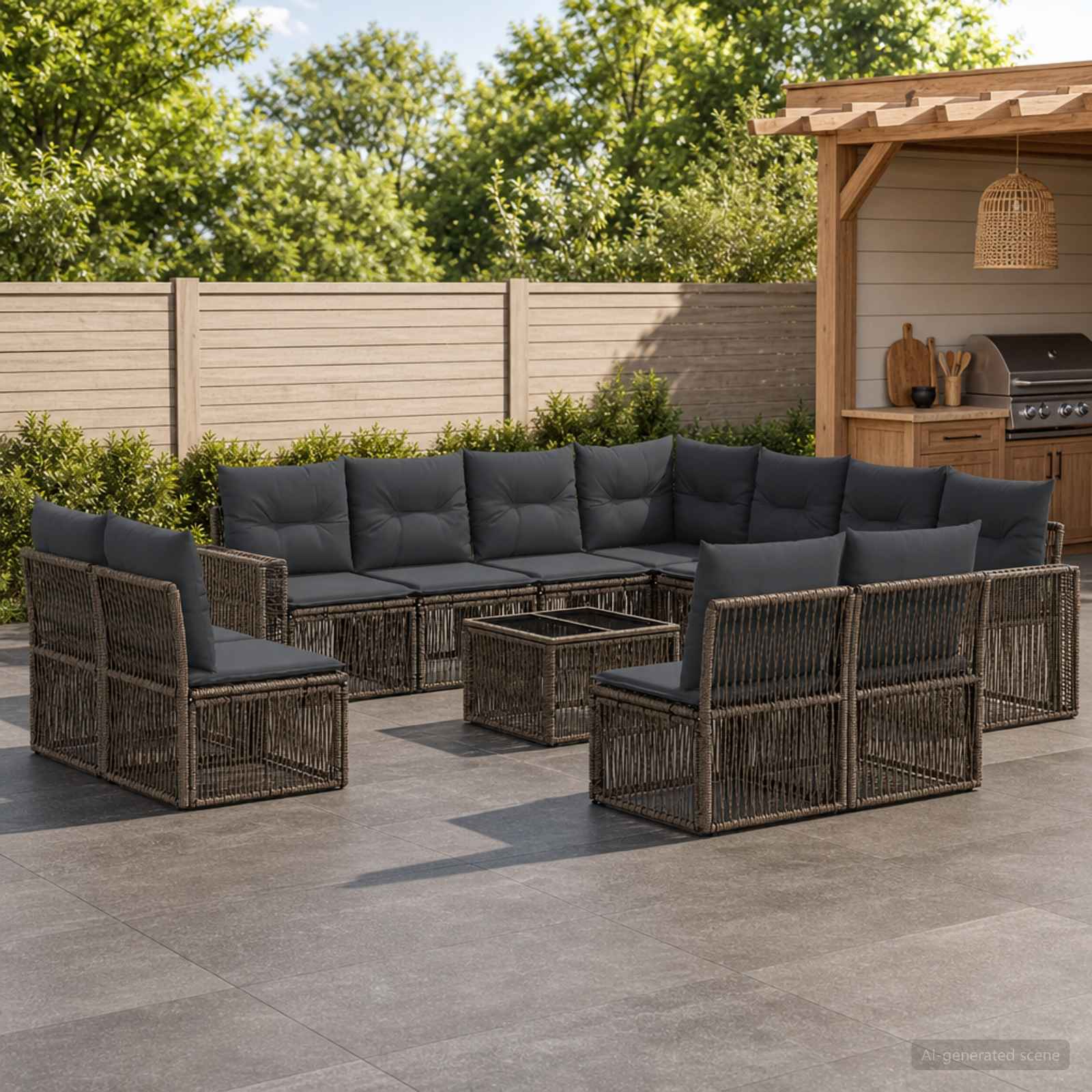 Tuinbankenset 12 pcs Grijs en Donkergrijs poly rattan – afbeelding 1