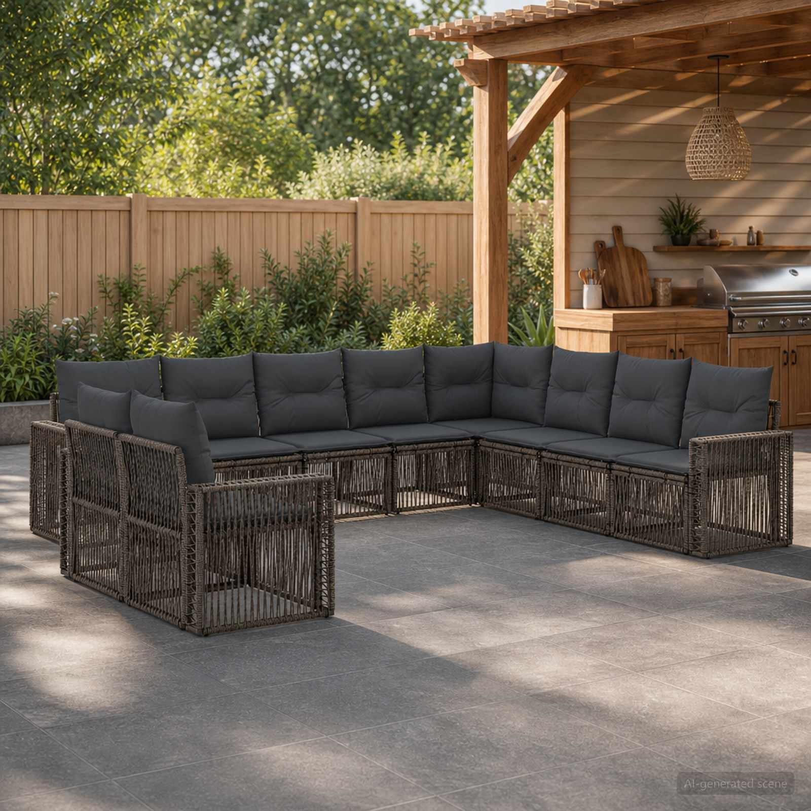 Tuinbankenset 10 pcs Grijs en Donkergrijs poly rattan – afbeelding 1