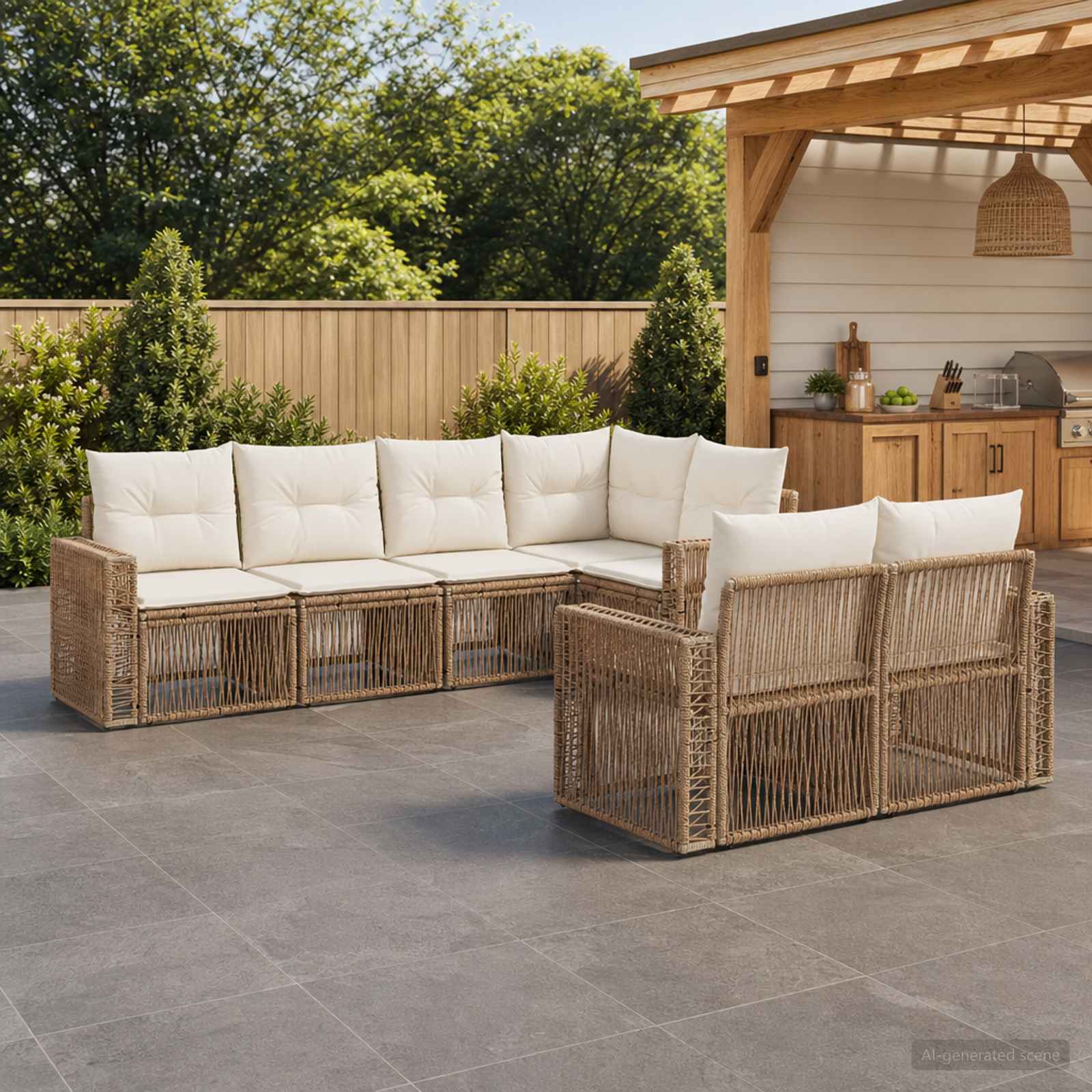 Tuinbankenset 7 st 7-Aantal zitplaatsen Beige en Crème Wit – afbeelding 1
