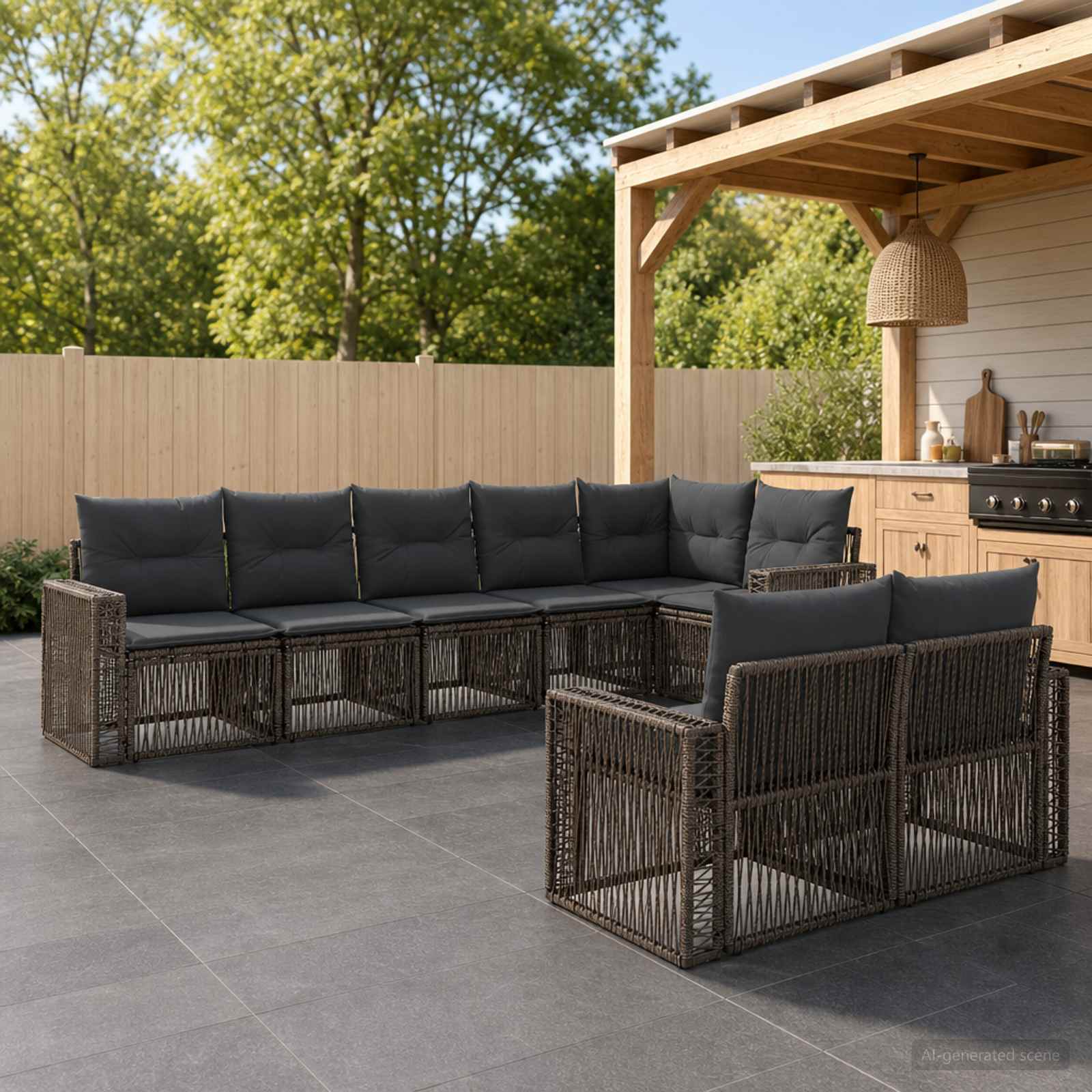 Tuinbankenset 8 pcs Grijs en Donkergrijs poly rattan – afbeelding 1