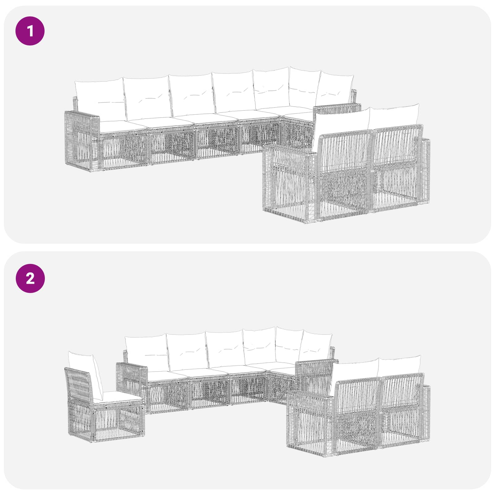 Tuinbankenset 8 pcs Grijs en Donkergrijs poly rattan – afbeelding 6