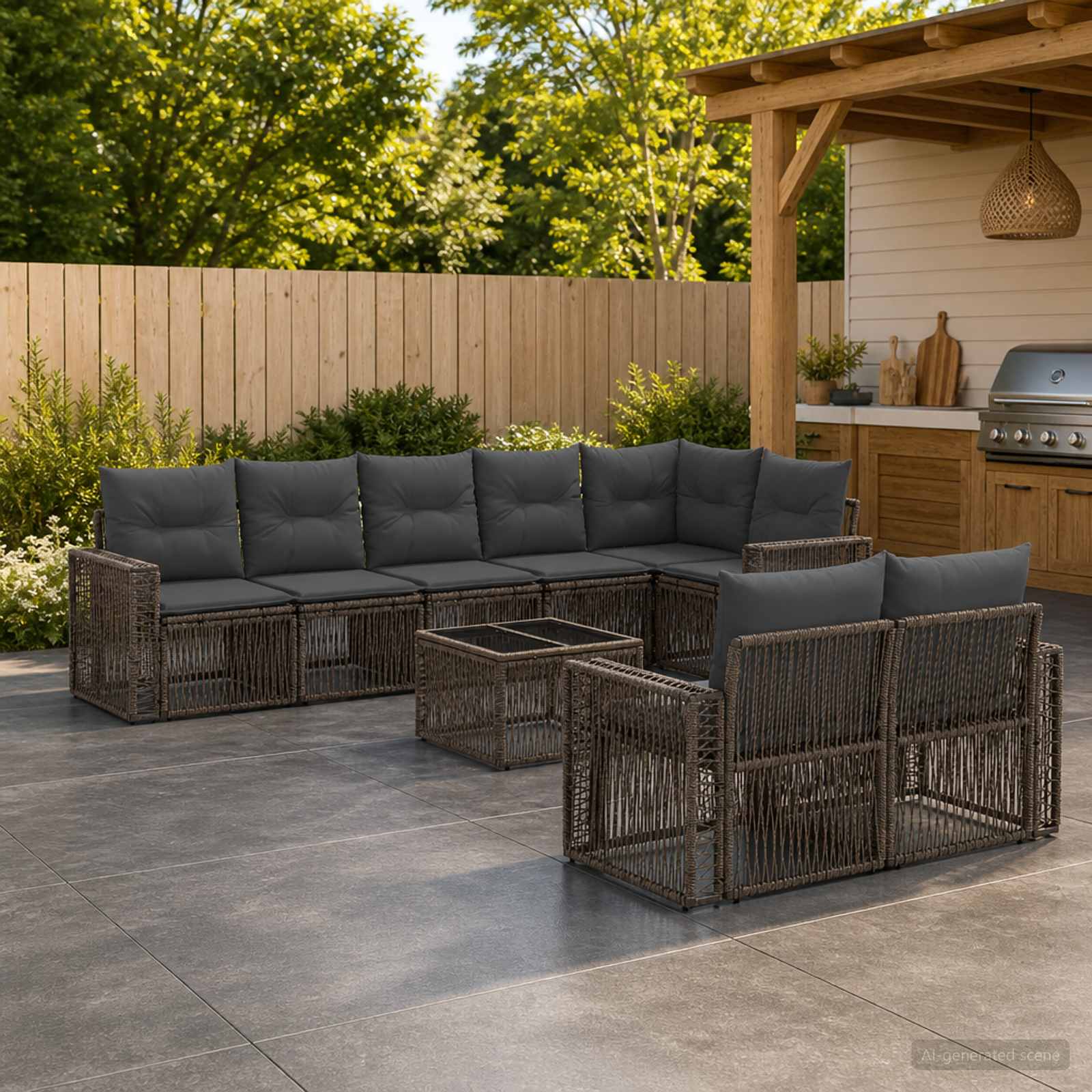 Tuinbankenset 9 pcs Grijs en Donkergrijs poly rattan – afbeelding 1