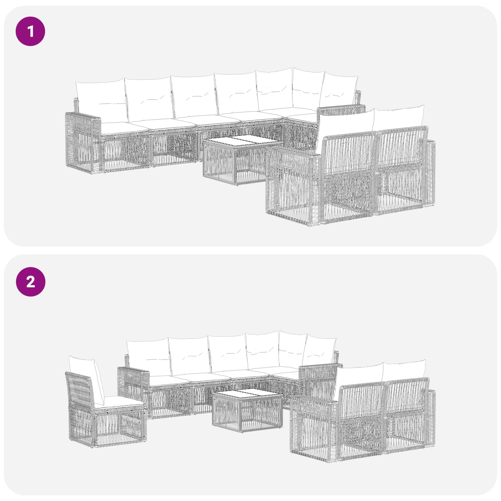 Tuinbankenset 9 pcs Grijs en Donkergrijs poly rattan – afbeelding 8