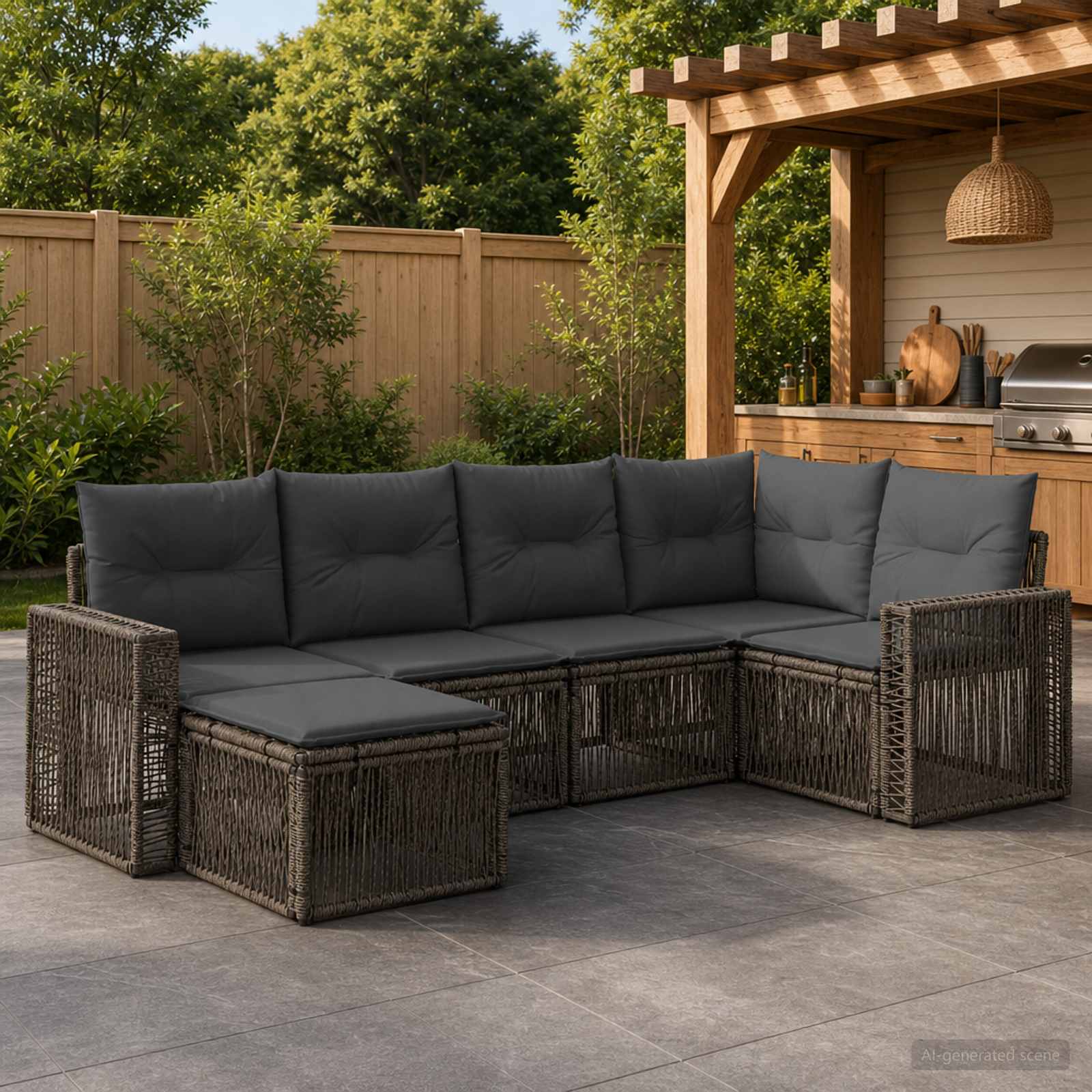 Tuinbankenset 6 pcs Grijs en Donkergrijs poly rattan – afbeelding 1
