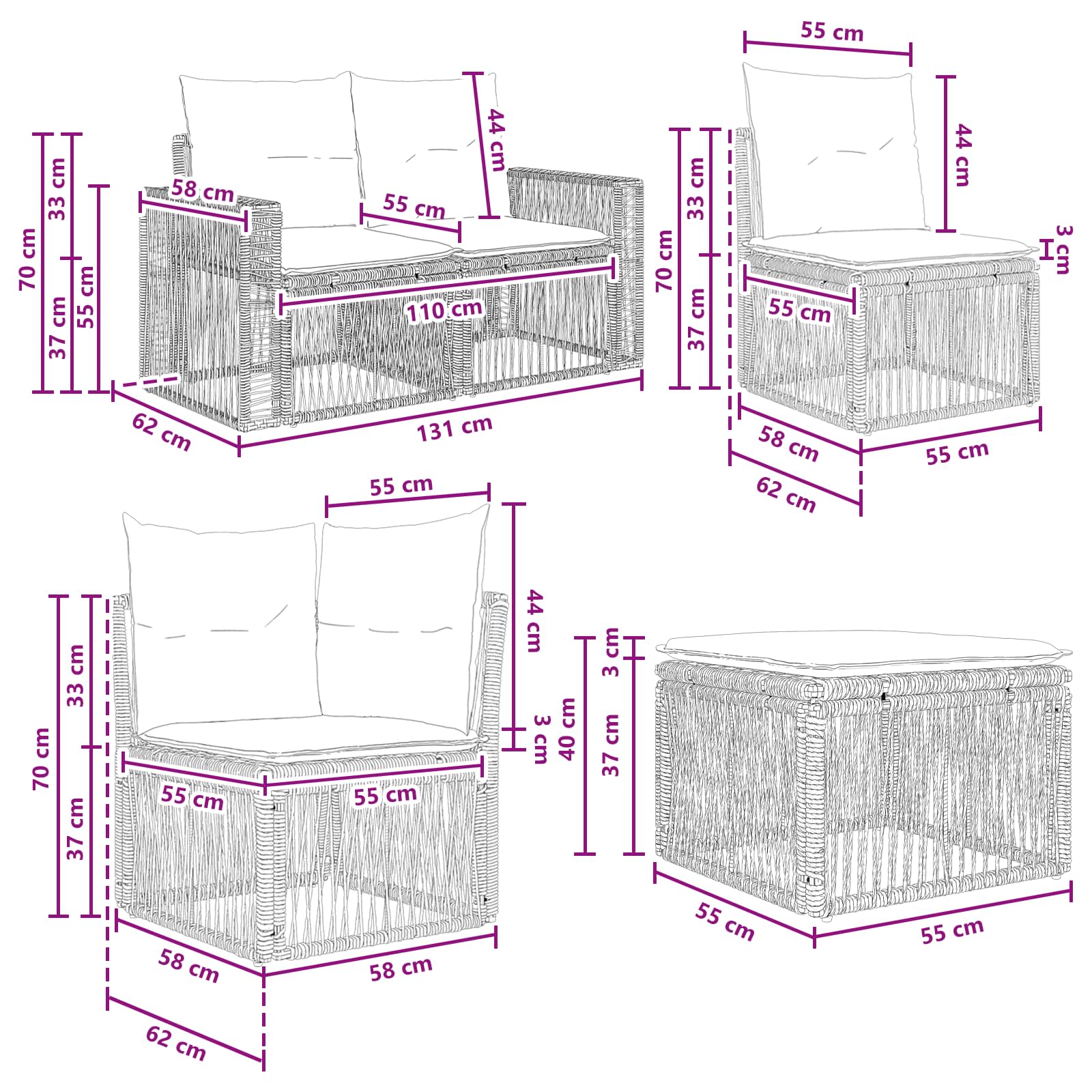 Tuinbankenset 6 pcs Grijs en Donkergrijs poly rattan – afbeelding 9