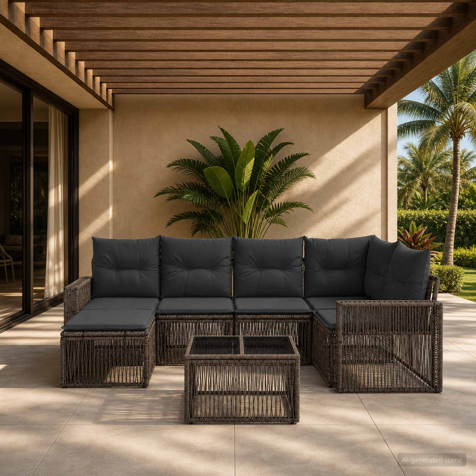 Tuinbankenset 7 pcs Grijs en Donkergrijs poly rattan – afbeelding 1