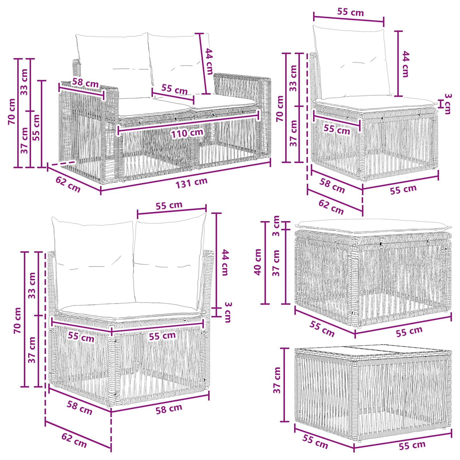 Tuinbankenset 7 pcs Grijs en Donkergrijs poly rattan – afbeelding 11