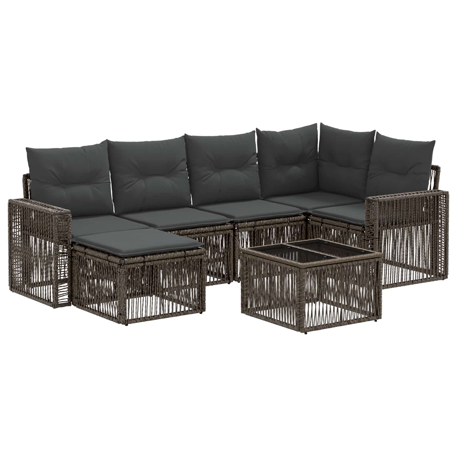Tuinbankenset 7 pcs Grijs en Donkergrijs poly rattan – afbeelding 2
