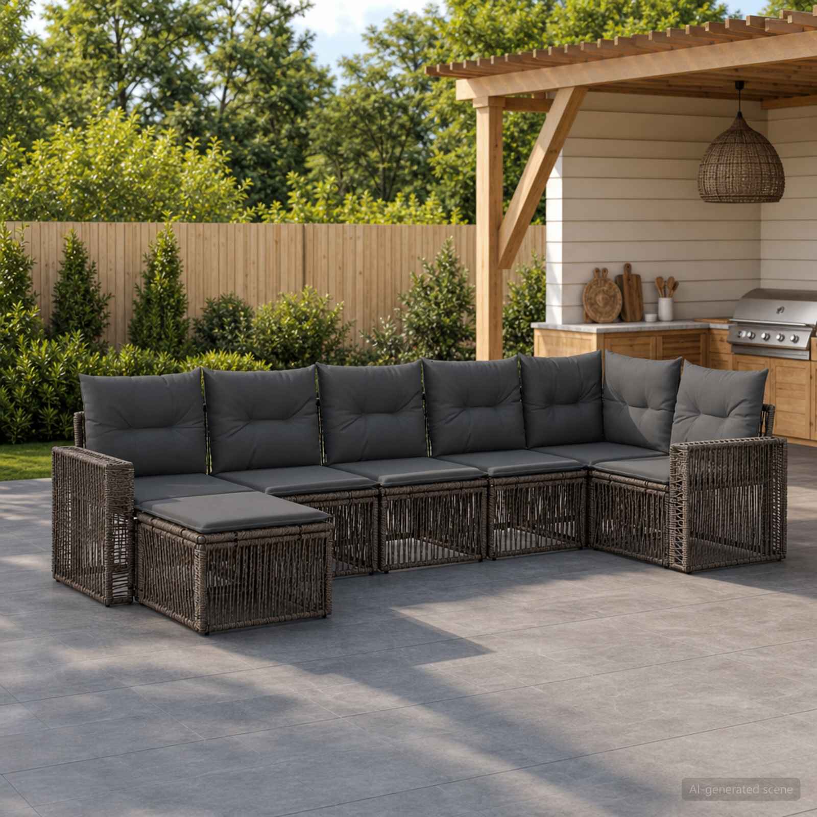 Tuinbankenset 7 pcs Grijs en Donkergrijs poly rattan – afbeelding 1