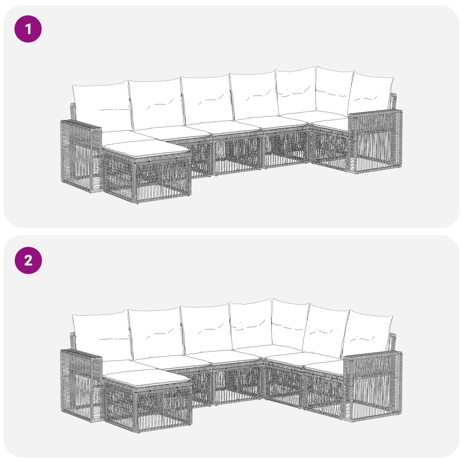 Tuinbankenset 7 pcs Grijs en Donkergrijs poly rattan – afbeelding 7