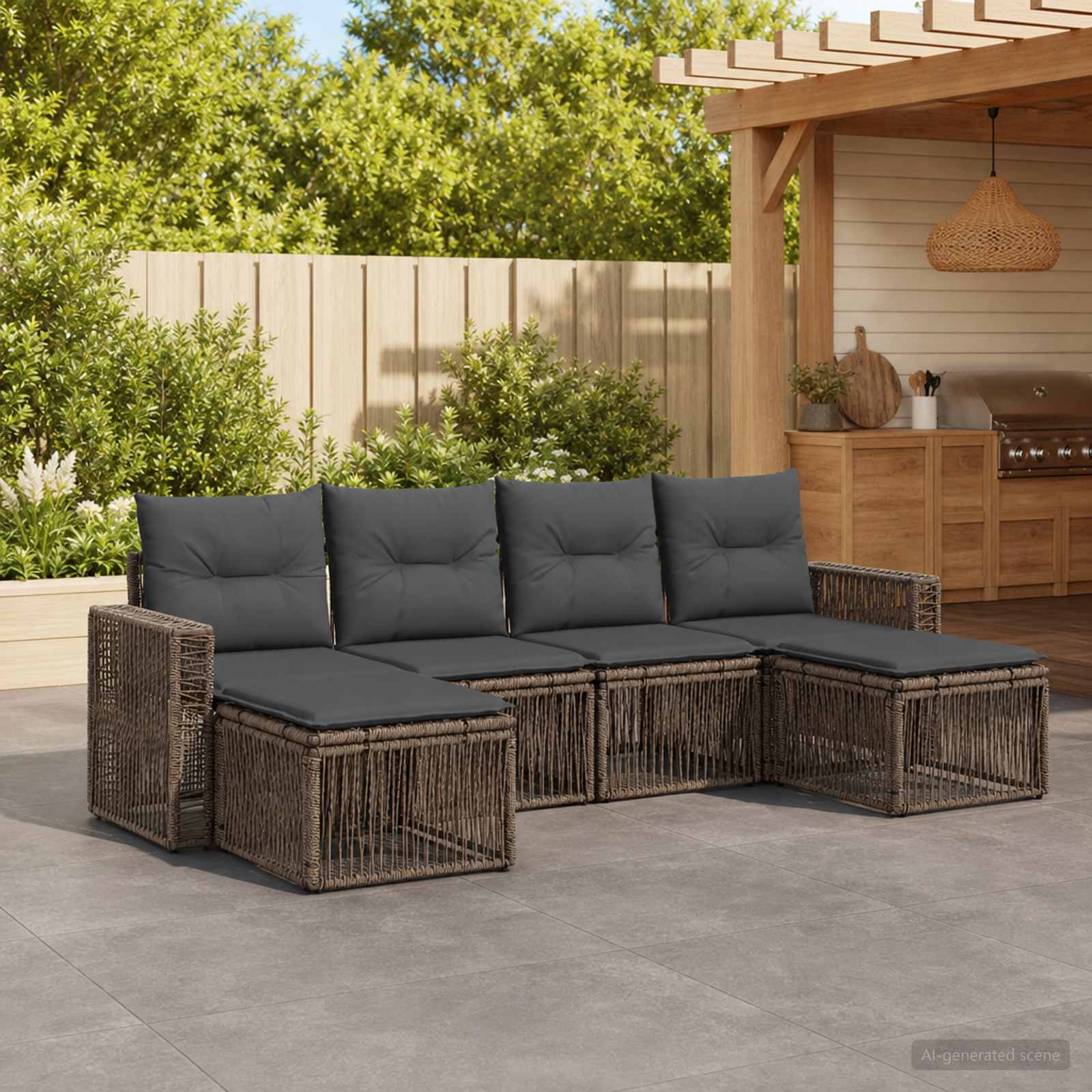 Tuinbankenset 6 pcs Grijs en Donkergrijs poly rattan – afbeelding 1