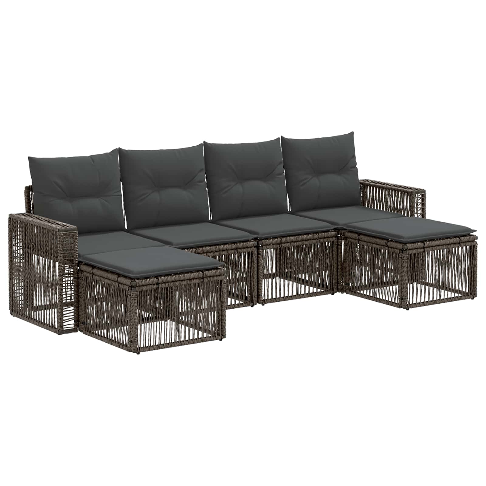 Tuinbankenset 6 pcs Grijs en Donkergrijs poly rattan – afbeelding 2