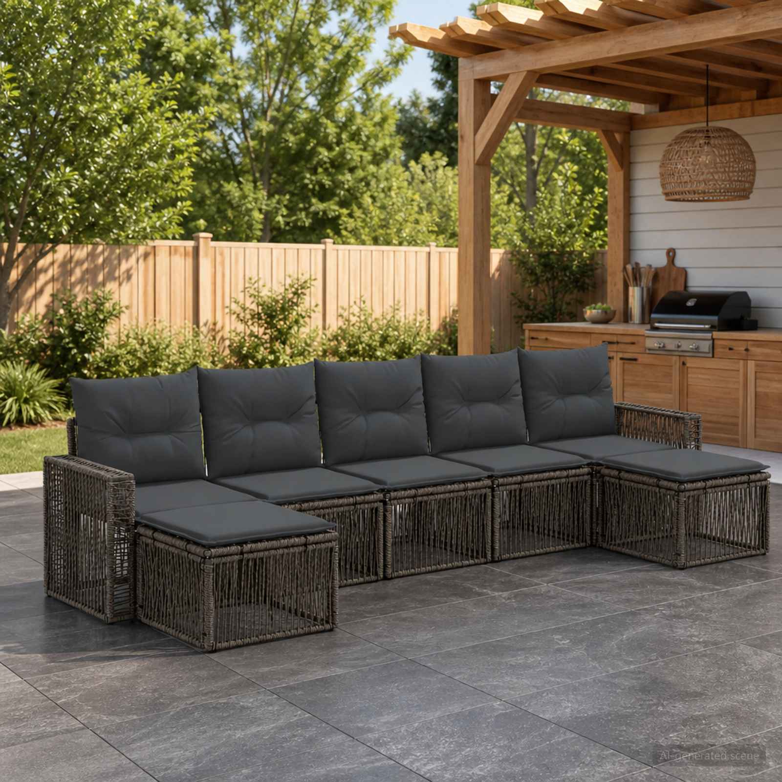 Tuinbankenset 7 pcs Grijs en Donkergrijs poly rattan – afbeelding 1