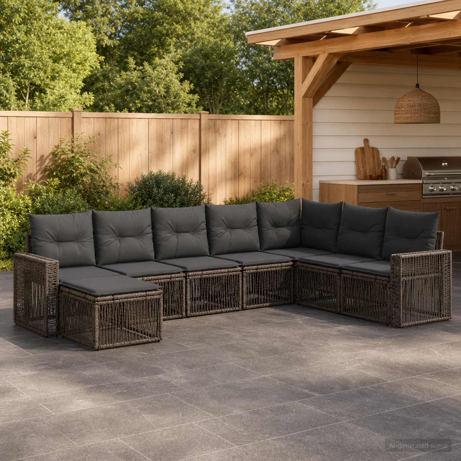 Tuinbankenset 8 pcs Grijs en Donkergrijs poly rattan
