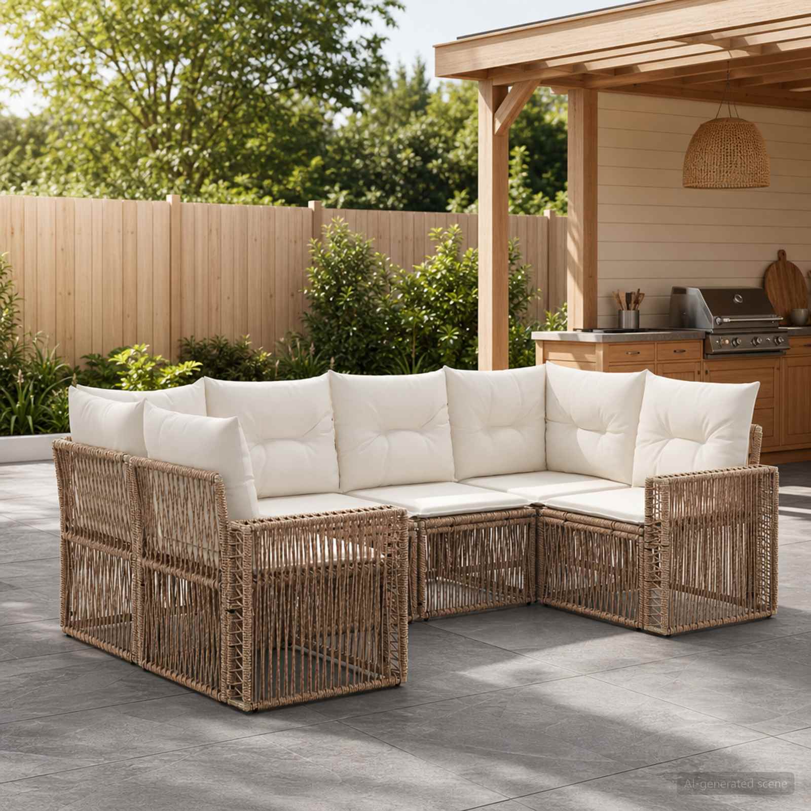 Tuinbankenset 6 st 6-Aantal zitplaatsen Beige en Crème Wit – afbeelding 1