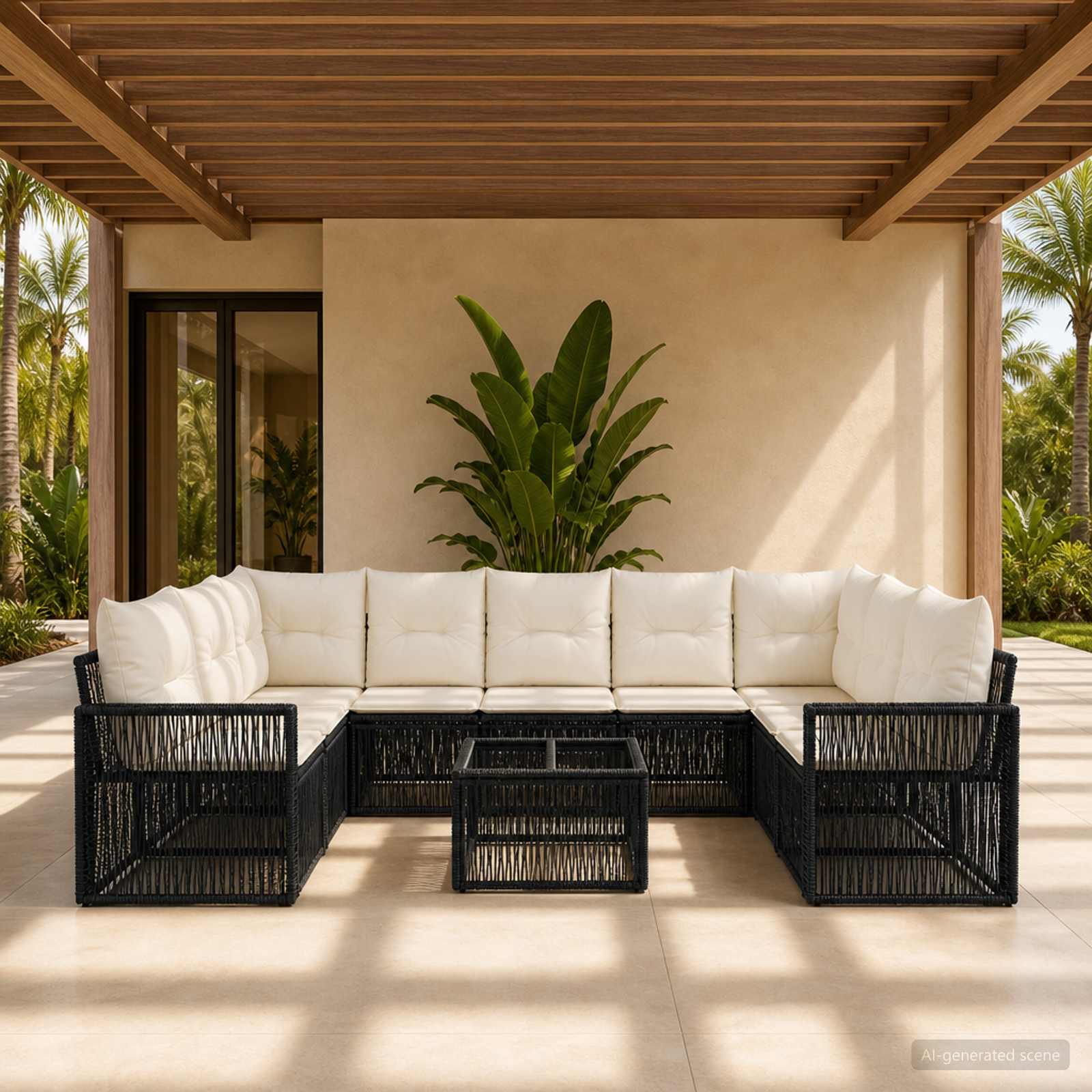 Tuinbankenset 10 pcs Zwart en Cream Wit poly rattan – afbeelding 1