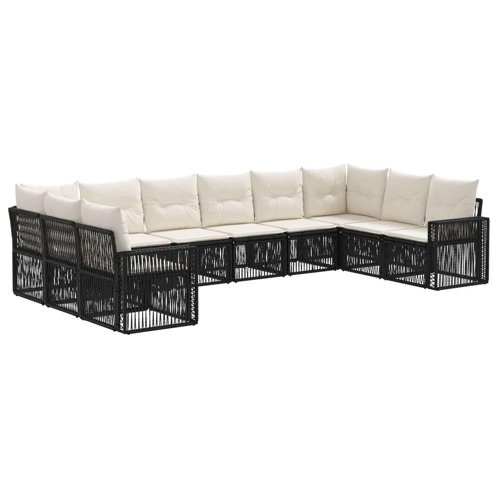 Tuinbankenset 10 pcs Zwart en Cream Wit poly rattan – afbeelding 2