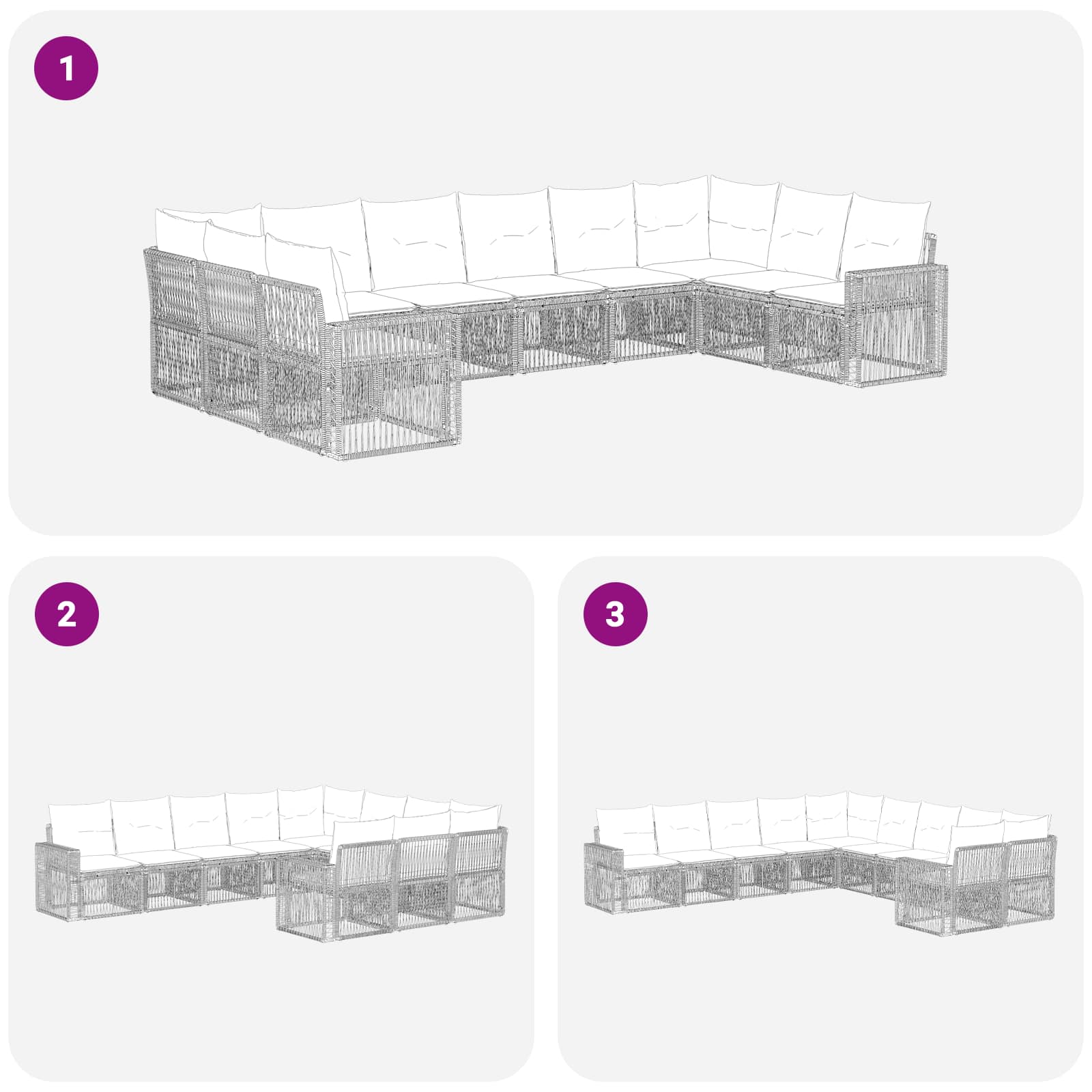 Tuinbankenset 10 pcs Grijs en Donkergrijs poly rattan – afbeelding 6