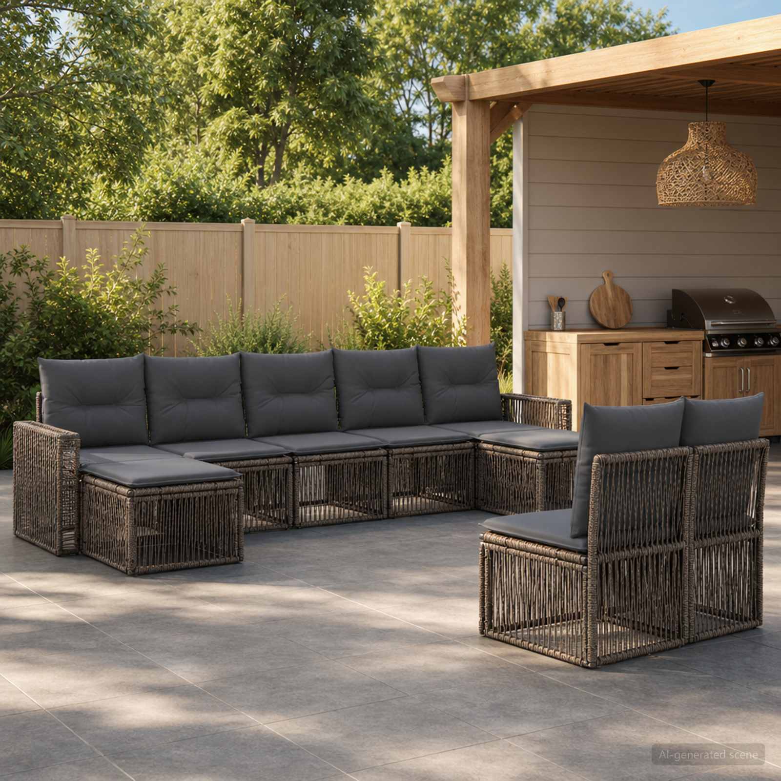 Tuinbankenset 9 pcs Grijs en Donkergrijs poly rattan – afbeelding 1