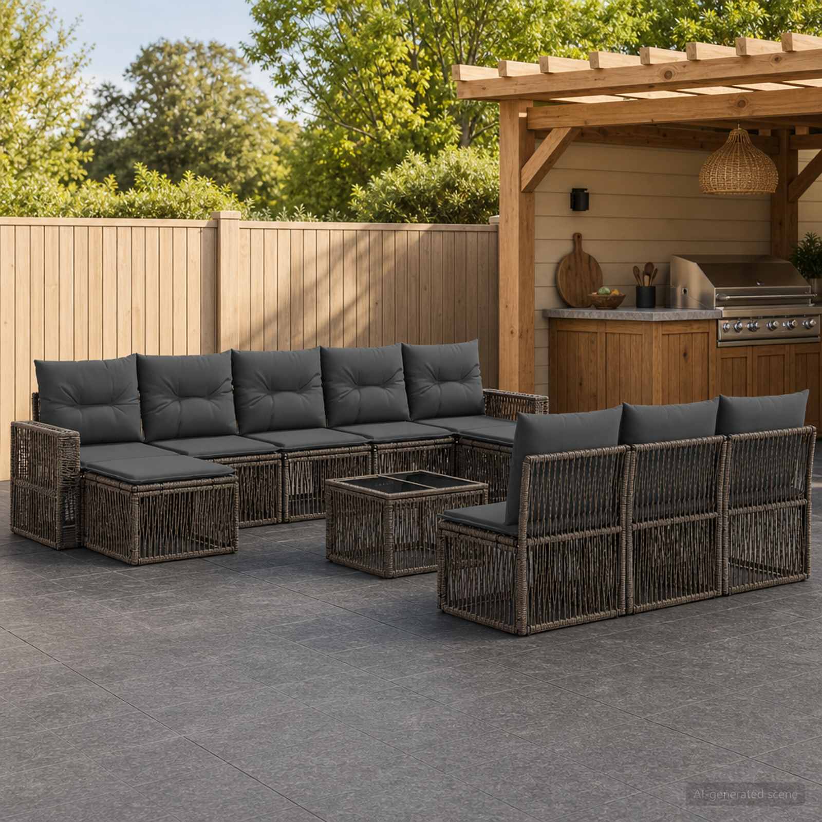 Tuinbankenset 11 pcs Grijs en Donkergrijs poly rattan – afbeelding 1