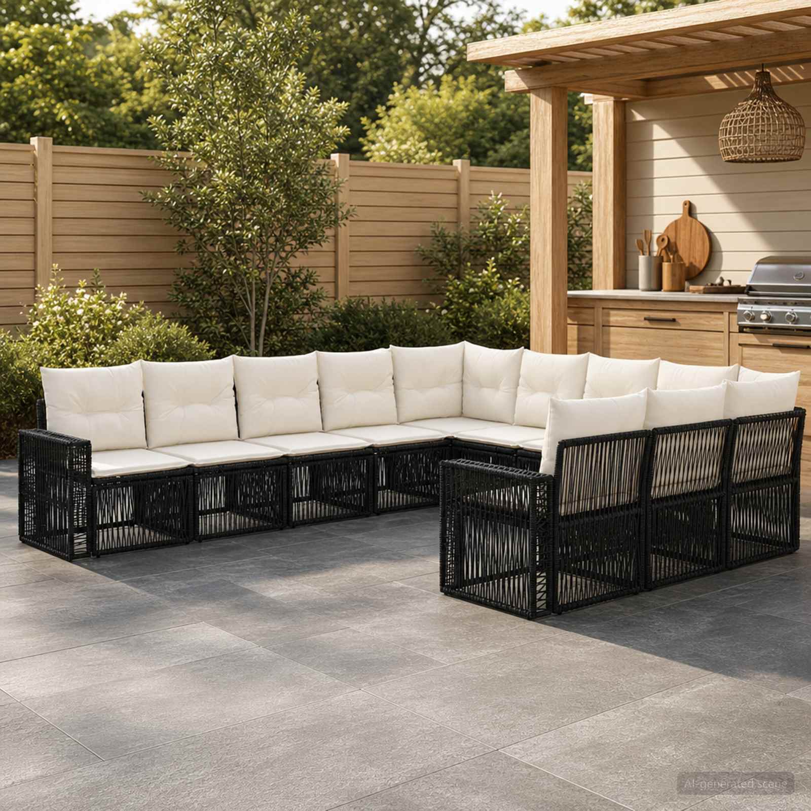 Tuinbankenset 11 pcs Zwart en Cream Wit poly rattan – afbeelding 1