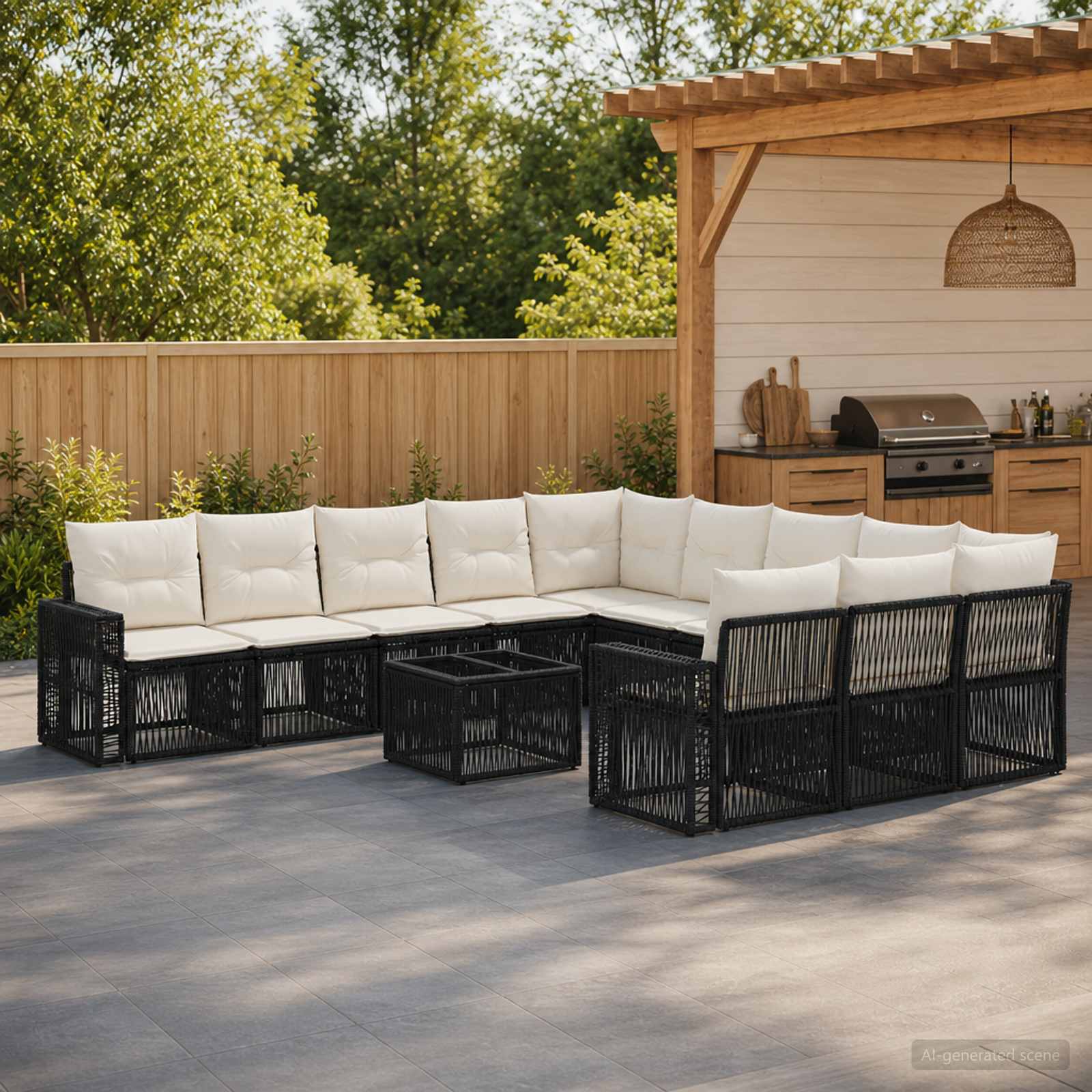 Tuinbankenset 12 pcs Zwart en Cream Wit poly rattan – afbeelding 1
