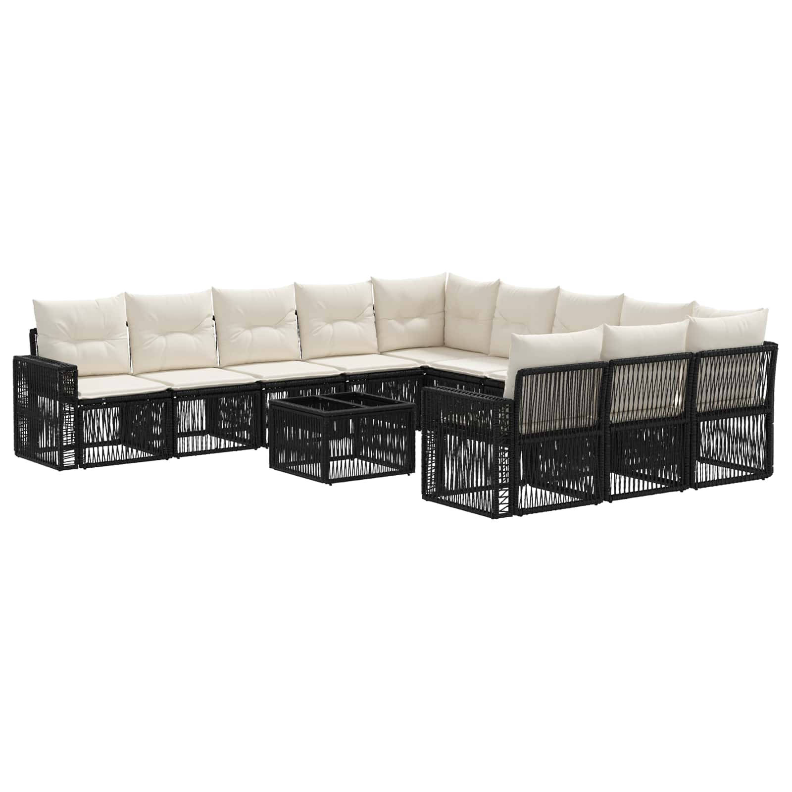 Tuinbankenset 12 pcs Zwart en Cream Wit poly rattan – afbeelding 2