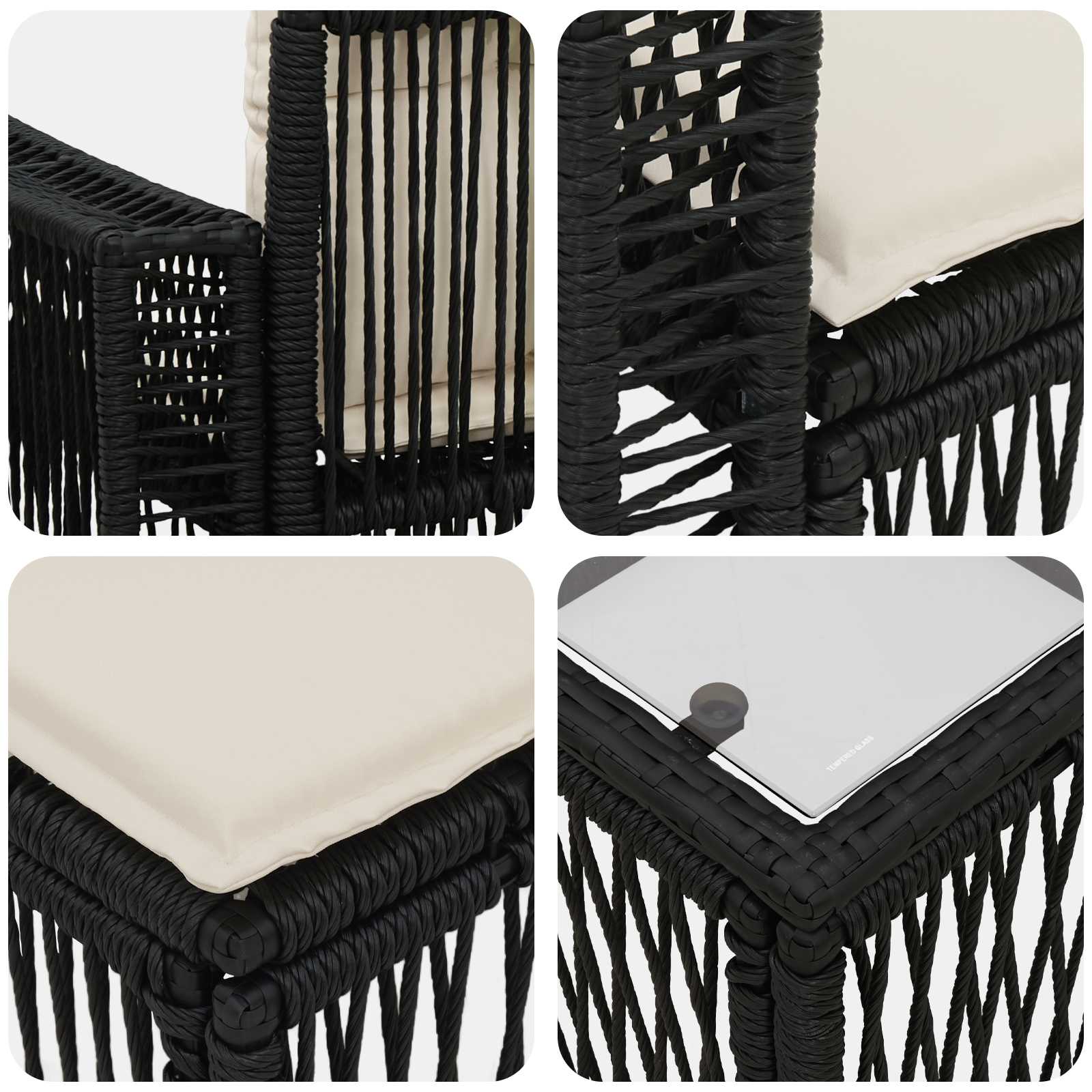 Tuinbankenset 12 pcs Zwart en Cream Wit poly rattan – afbeelding 8