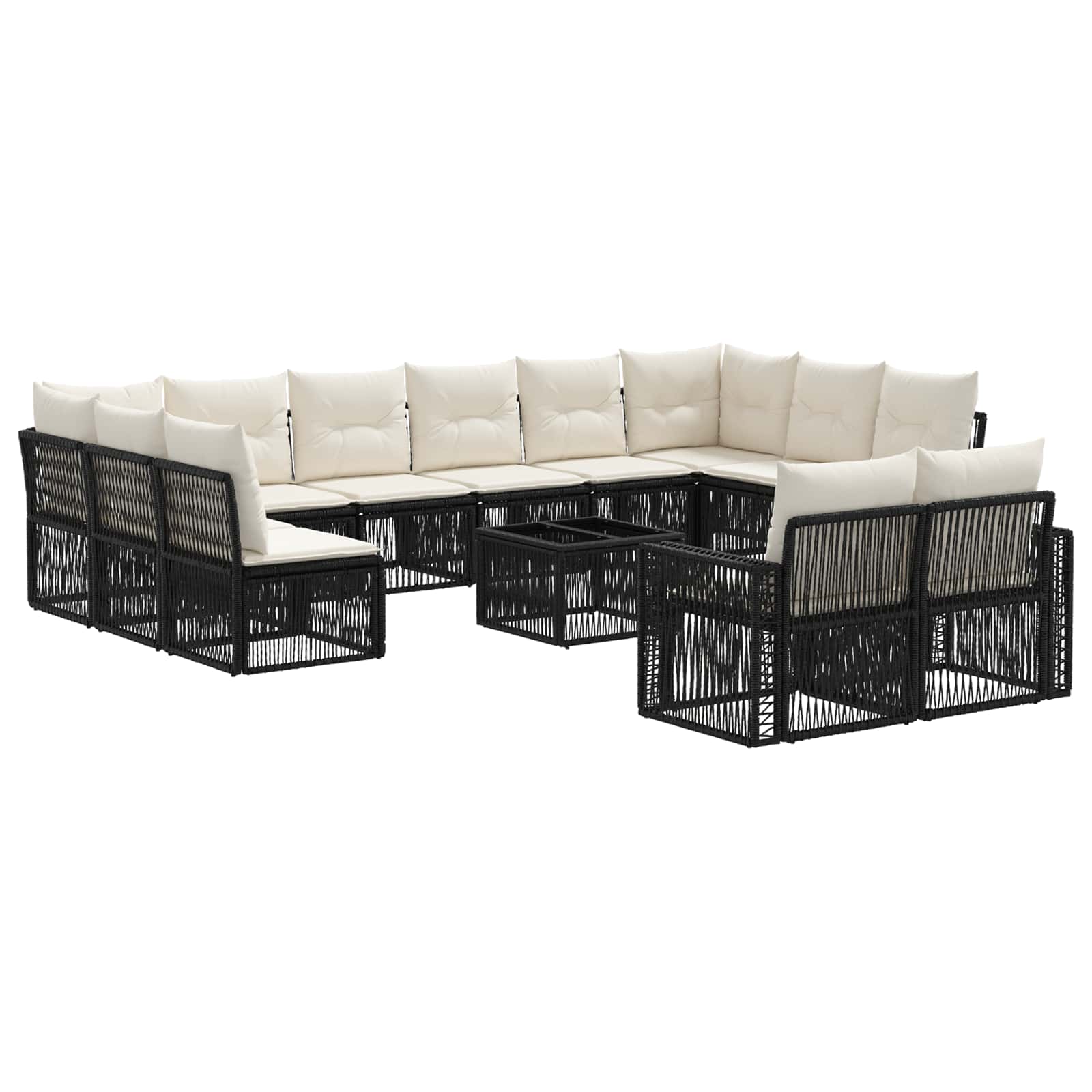Tuinbankenset 13 pcs Zwart en Cream Wit poly rattan – afbeelding 2