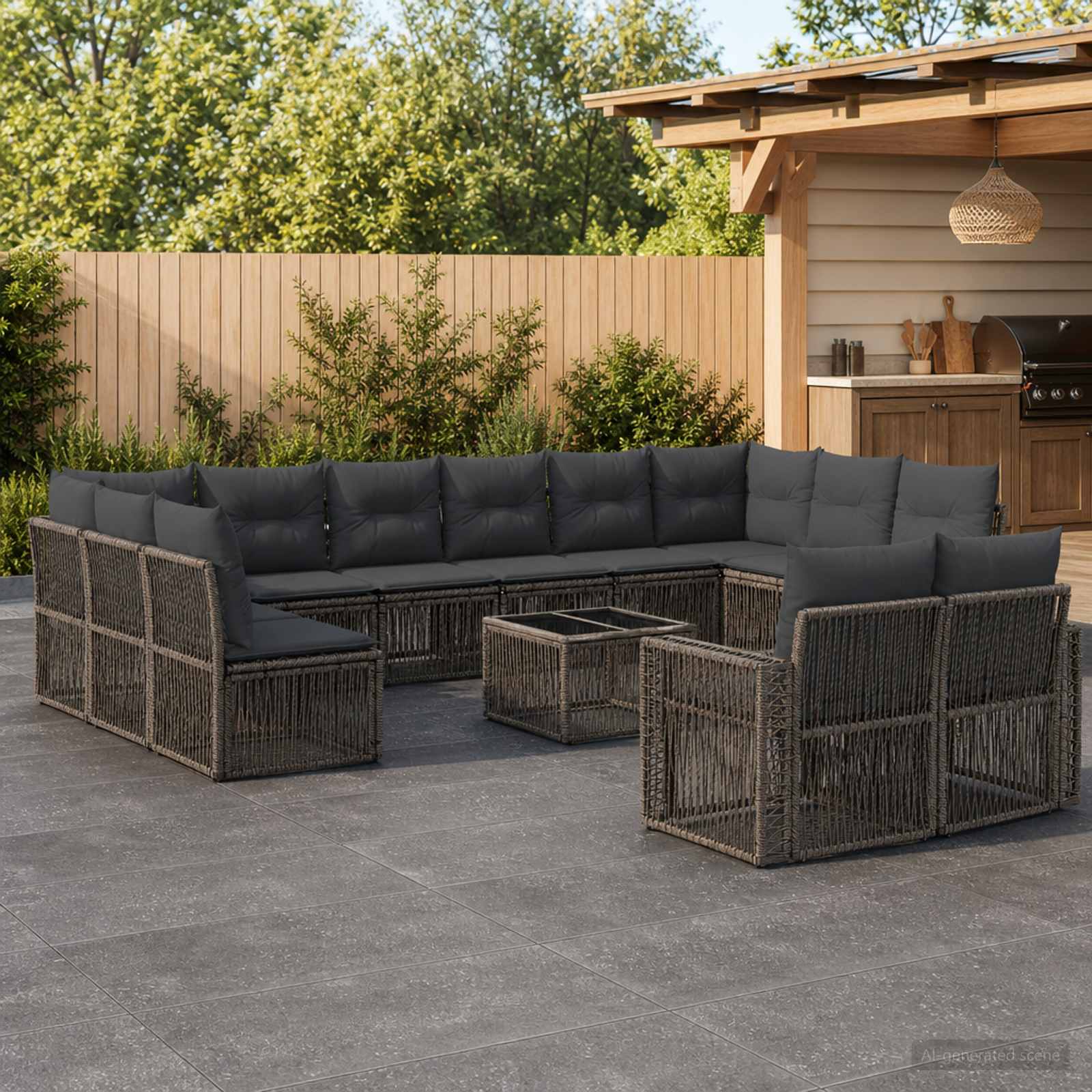 Tuinbankenset 13 pcs Grijs en Donkergrijs poly rattan – afbeelding 1